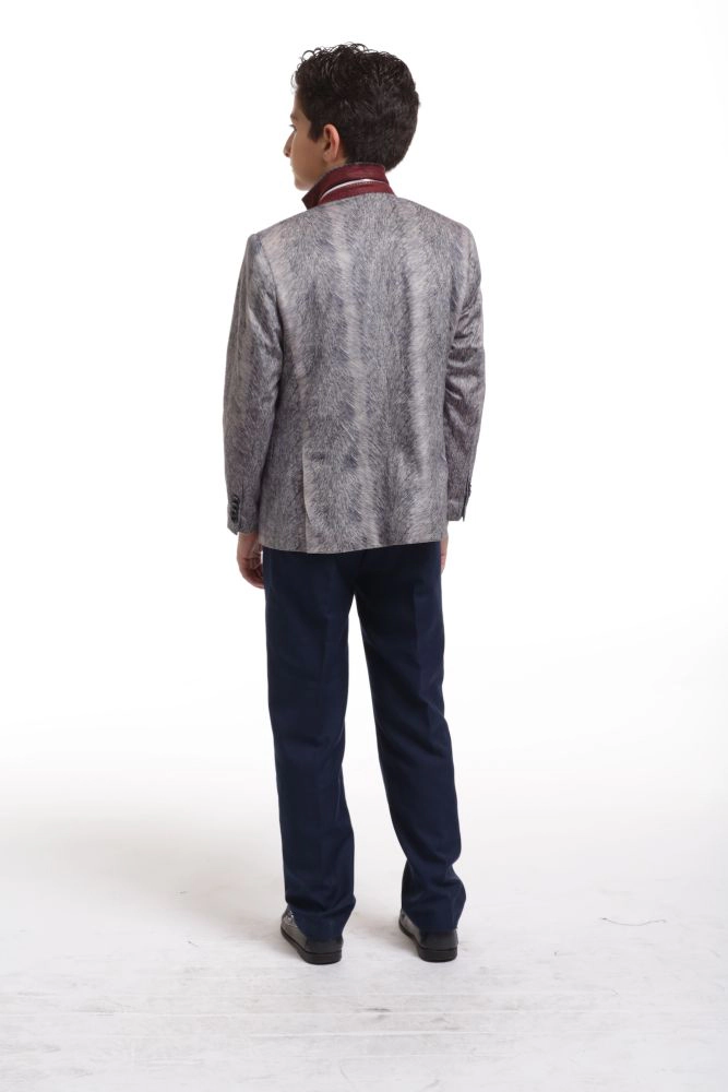 Elie Balleh Boys Slim Fit Printed Velvet Blazer
