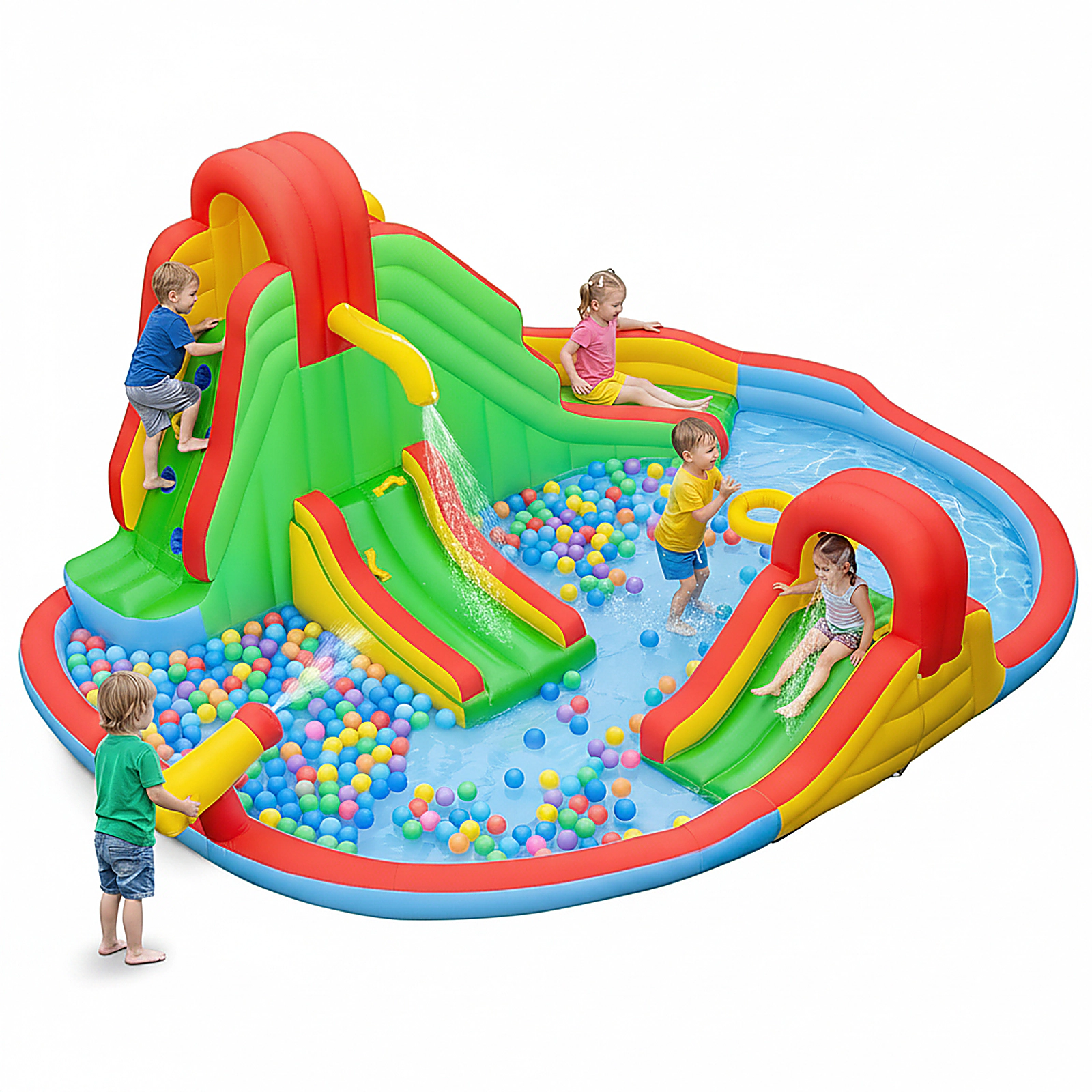 SUGIFT Kids Inflatable Bounce House Water Park with Splash Pool and 3 Water Slides 100-lb Capacity Ages 3-12 Multi-Color