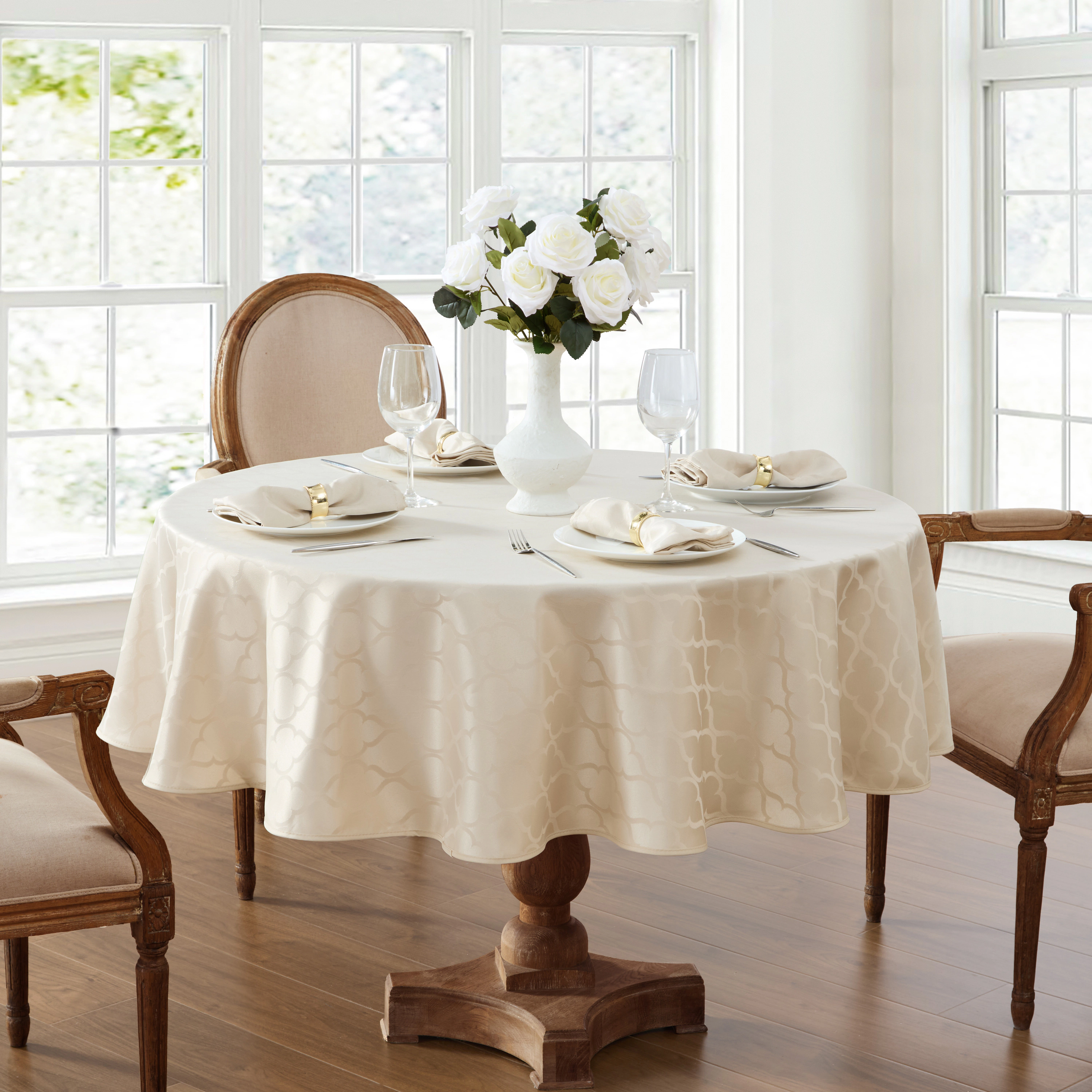 HLC.ME Modena Geometric Lattice Jacquard Fabric Water Resistant Tablecloth