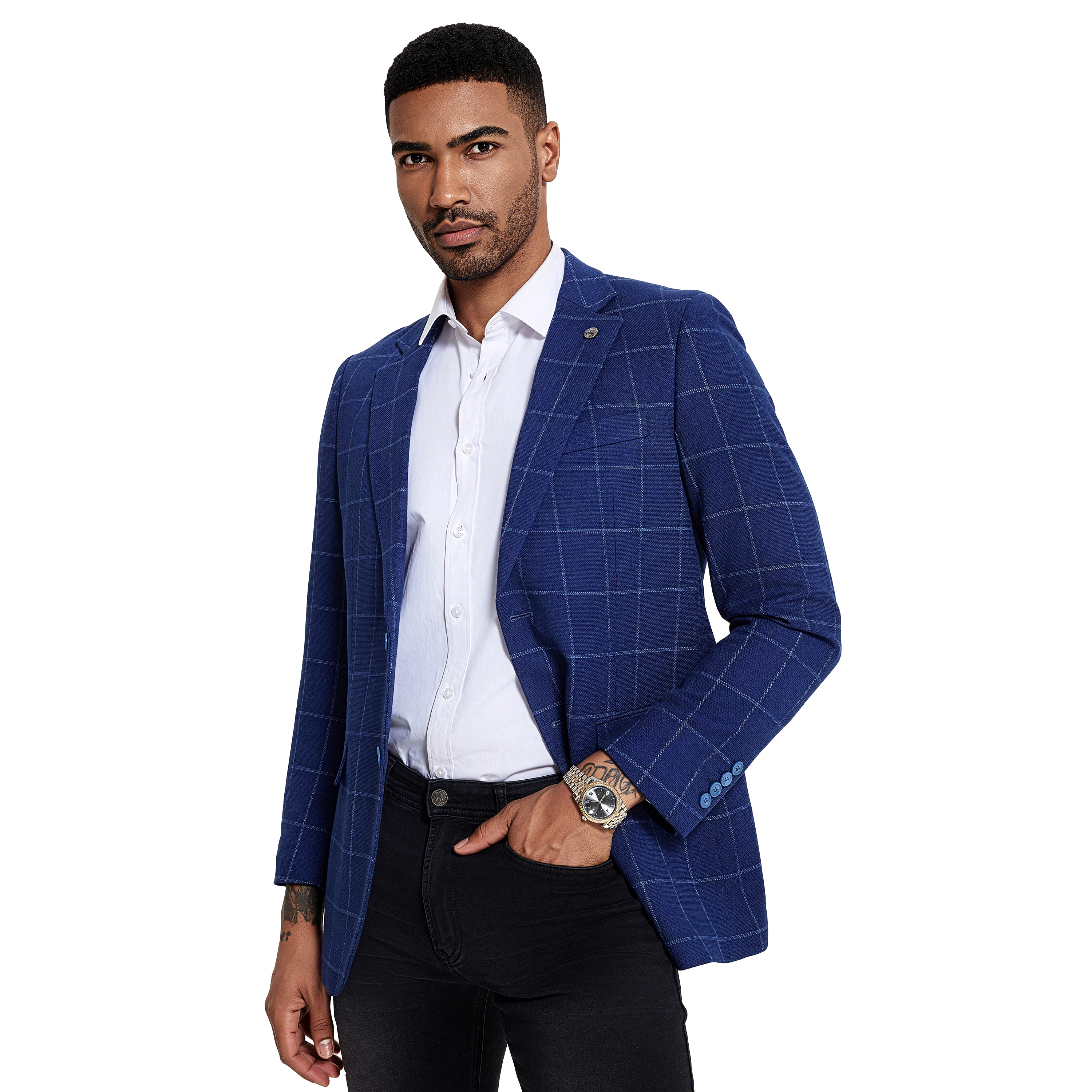 Tazzio Mens Slim Fit Windowpane Sport Coat