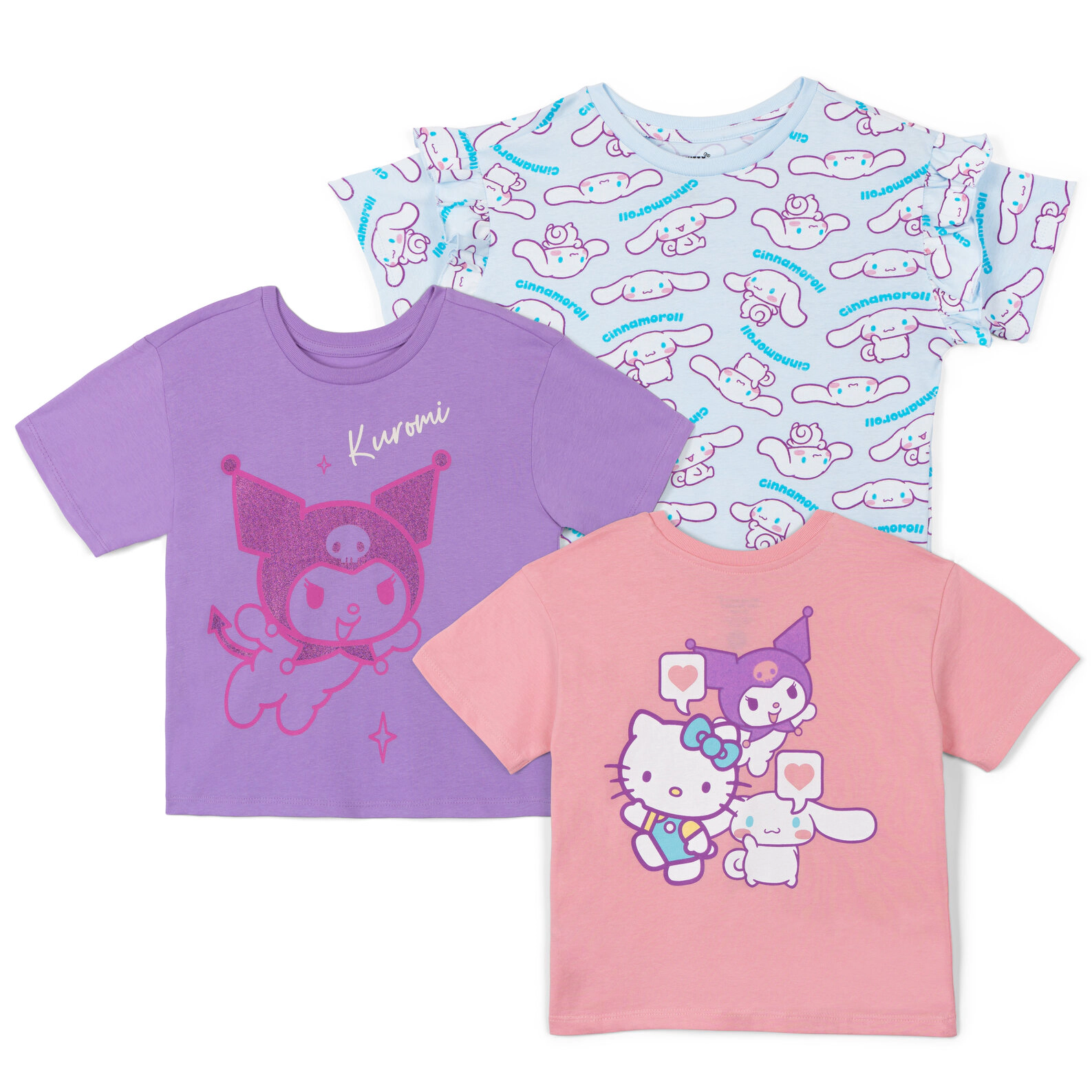 Hello Kitty Girls' 3-Pack Short Sleeve T-Shirts