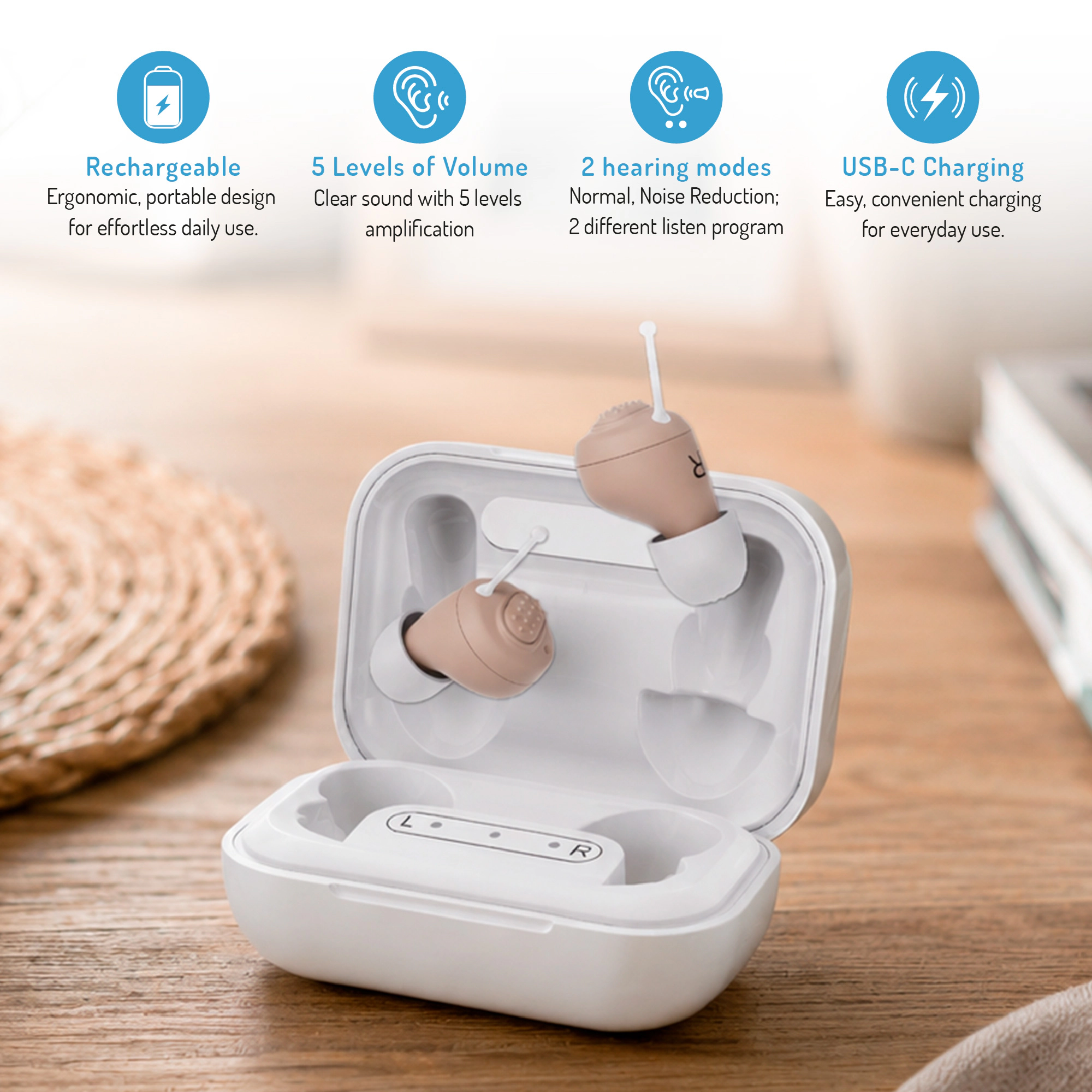 Pursonic Rechargeable OTC Hearing Aids for Mild to Moderate Hearing Loss – with 5 Volume Levels & 2 Hearing Modes