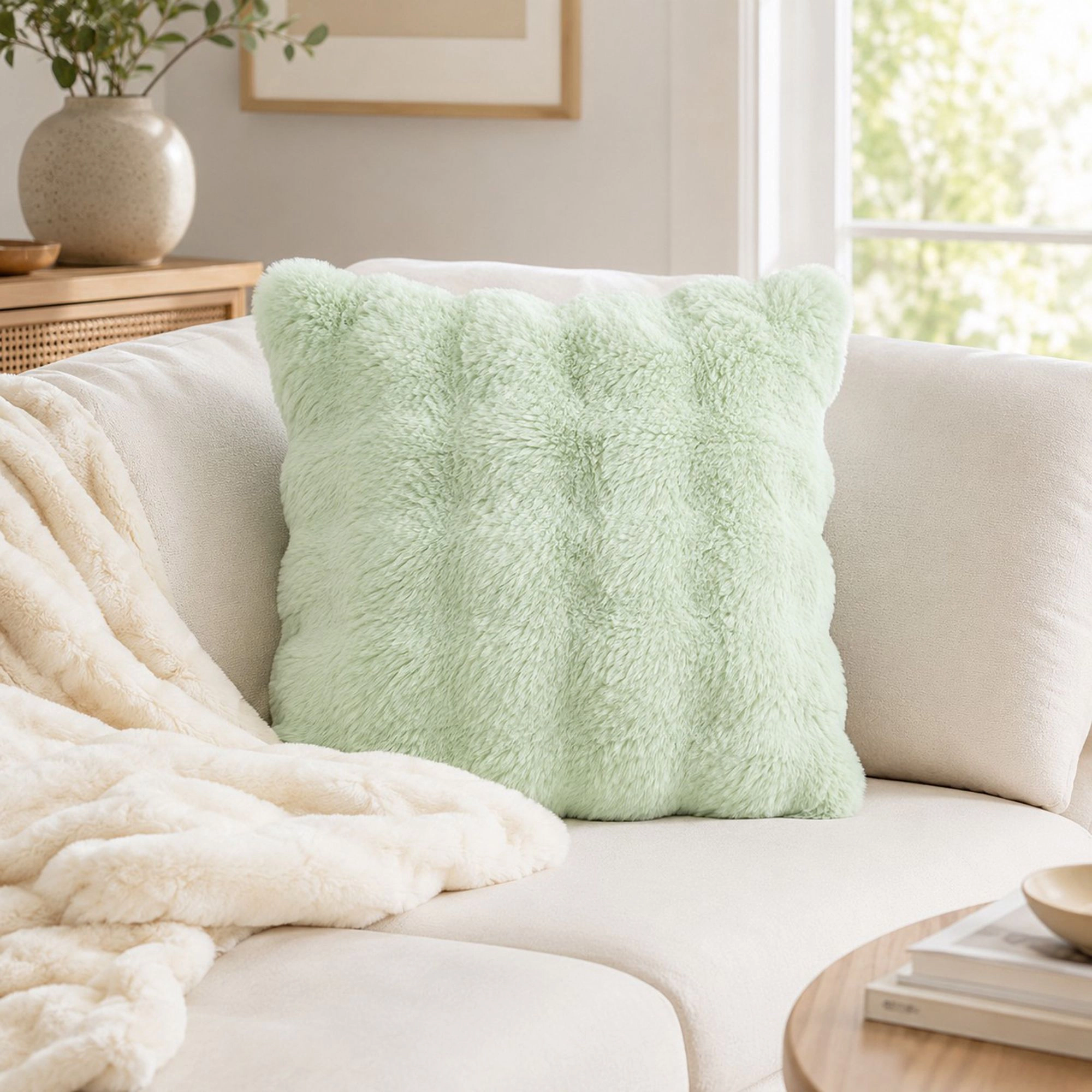 Alilang Unisex Plush Shaggy Decorative Throw Pillow Cover Soft Accent Cushion for Sofa Bed