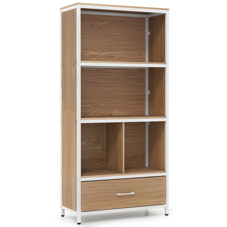 Hivvago 56" Tall Freestanding Bookcase with Drawer 5 Tier