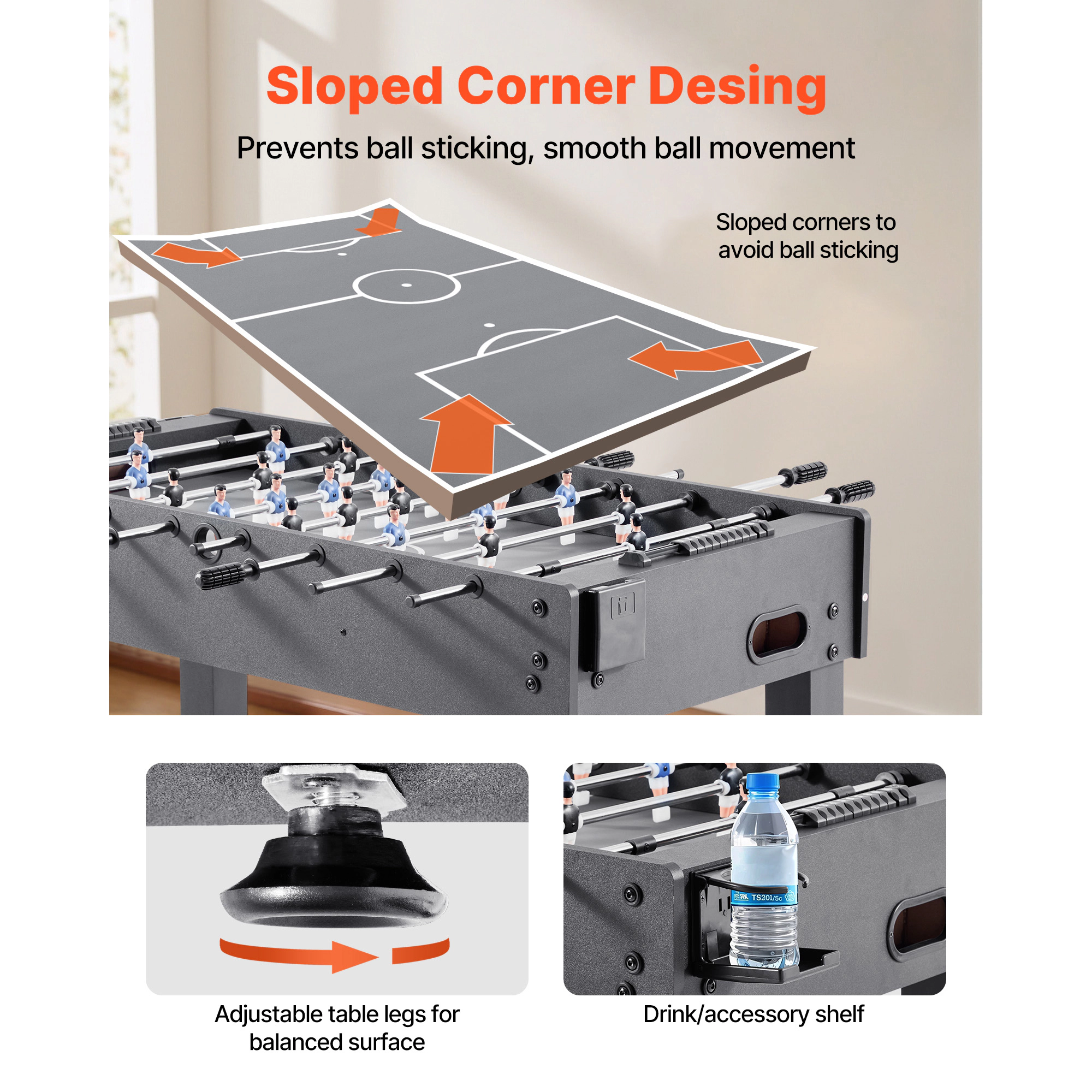 HONGGE Foosball Table Standard Indoor Full Tables for Home Family and Game Room Durable Soccer