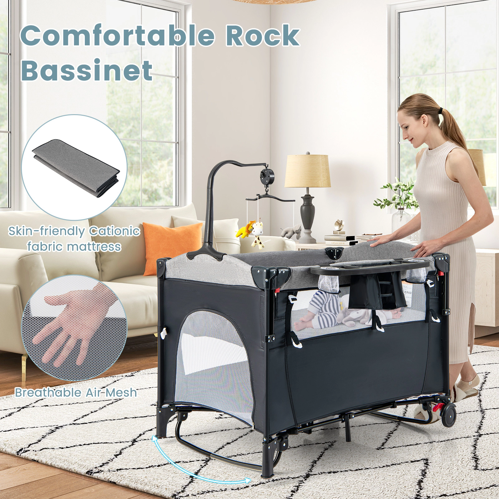 Slickblue 5-in-1 Baby Bassinet Bedside Sleeper with Changing Table