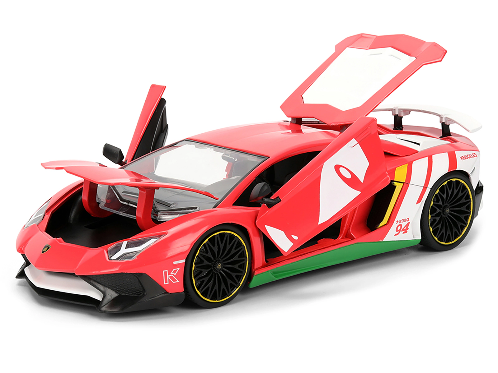Jada Lamborghini Aventador SV Red with Graphics and Knuckles Diecast Figure "Sonic The Hedgehog" Franchise