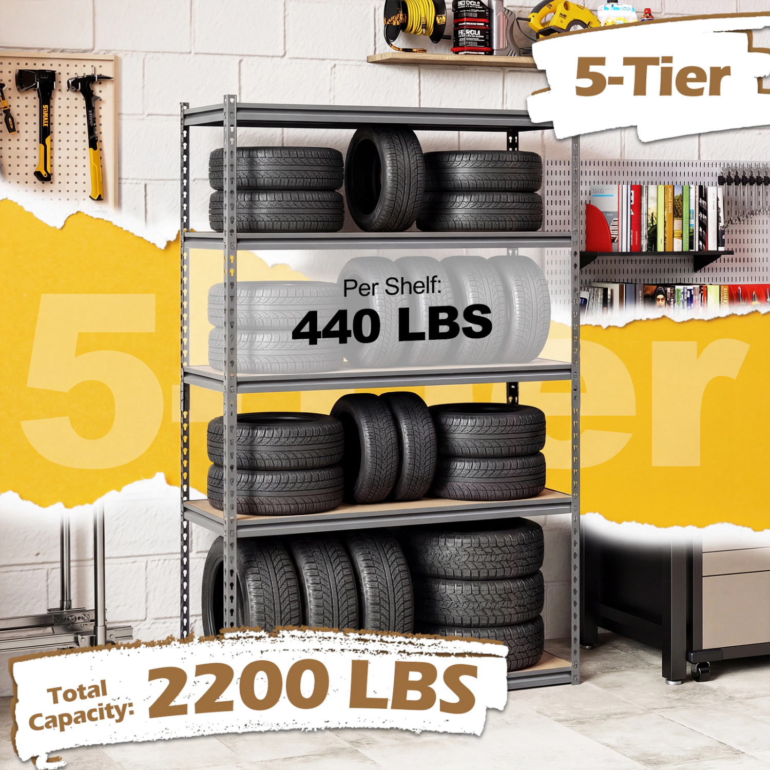SUGIFT 5-Tier Garage Shelving Unit 440-lb Per Shelf Capacity 2200-lb Total Capacity Gray