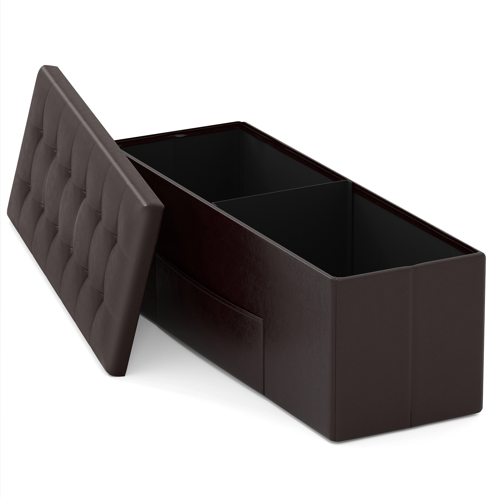 SUGIFT 43-in Folding Storage Ottoman Bench Foot Rest Stool 550-lb Capacity with 38-Gallon Storage Brown PU Leather