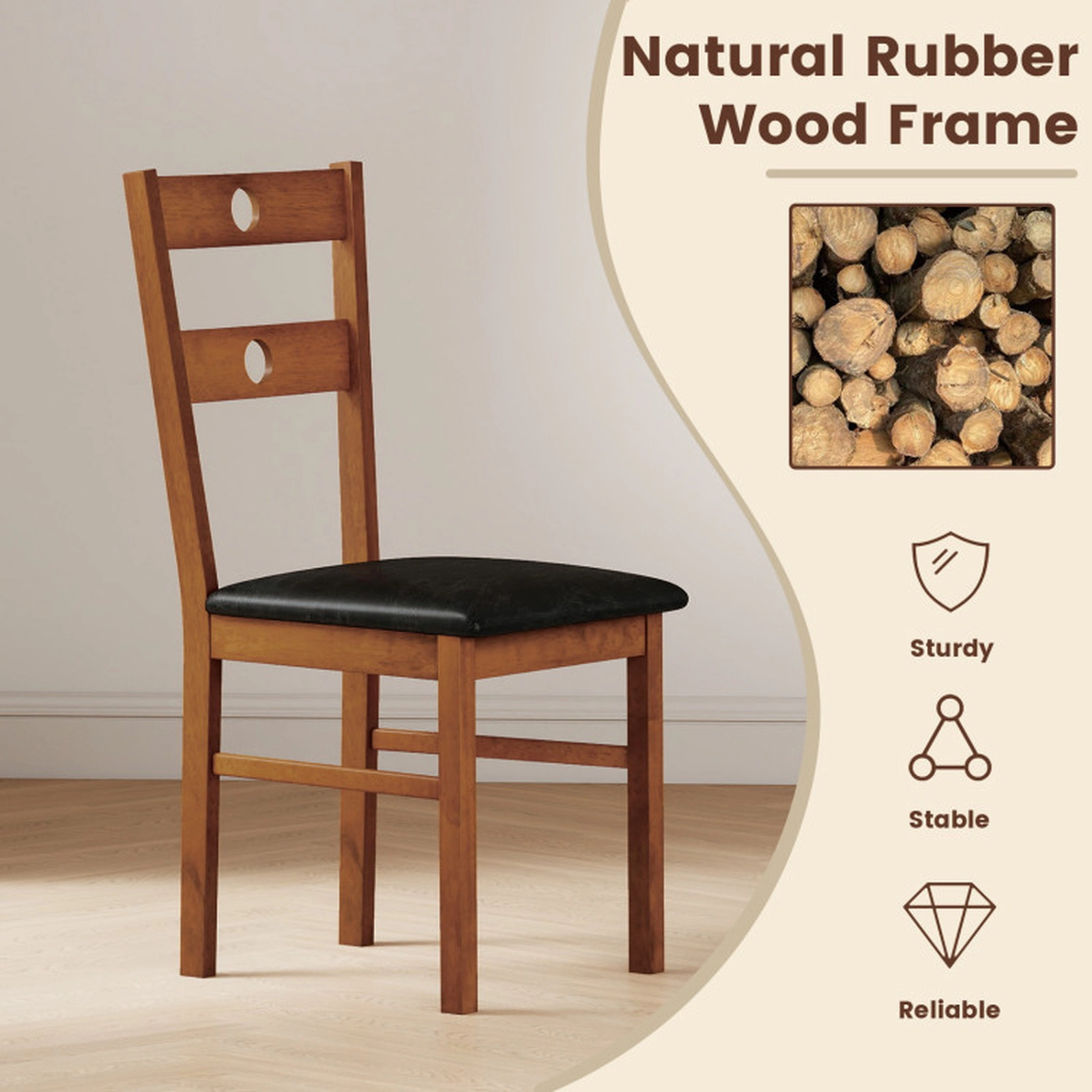 SUGIFT Wooden Armless Dining Chairs with Hollowed Backrest 330-Lb Capacity Brown Seat Walnut Frame Set of 4