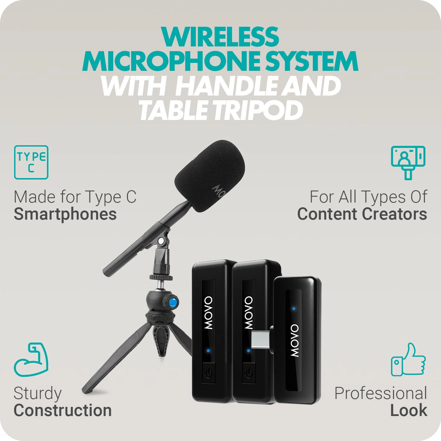 Movo Wireless Mini UC-Duo USB-C Wireless Microphone for iPhone 15/16/Android