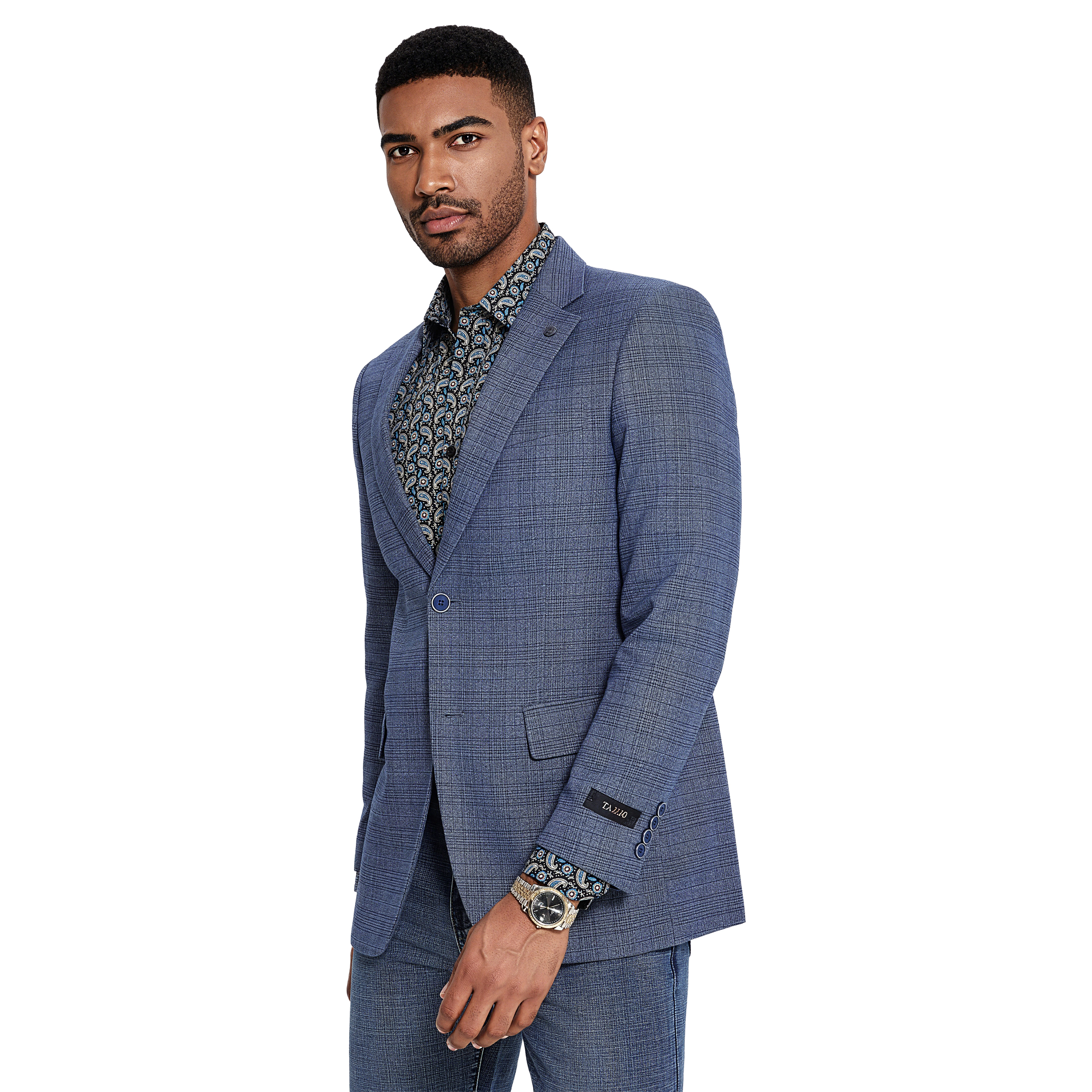 Tazzio Mens Slim Fit Textured Plaid Sport Coat