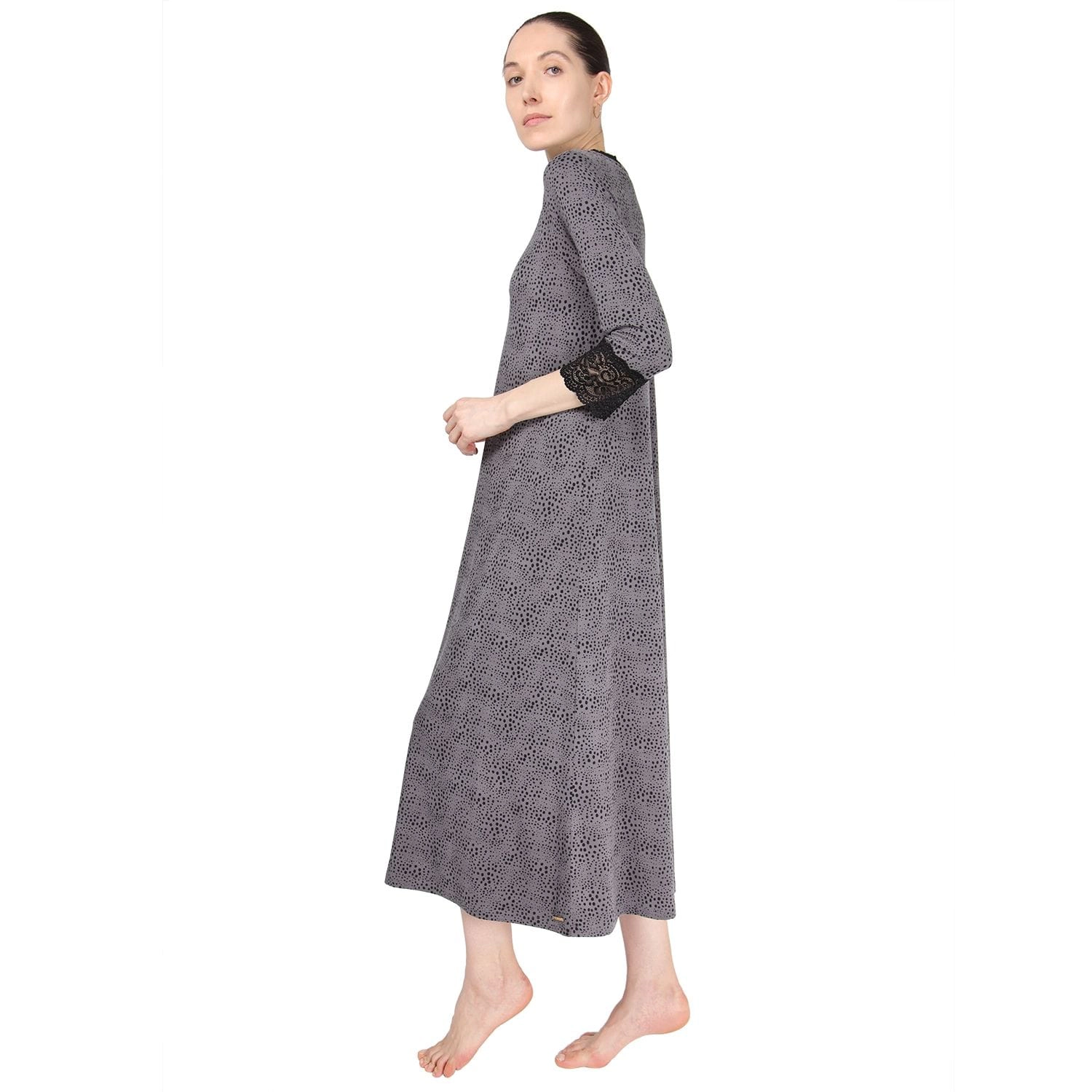 MeMoi Women's Three Quarter Sleeve Nightgown with Lace Trim