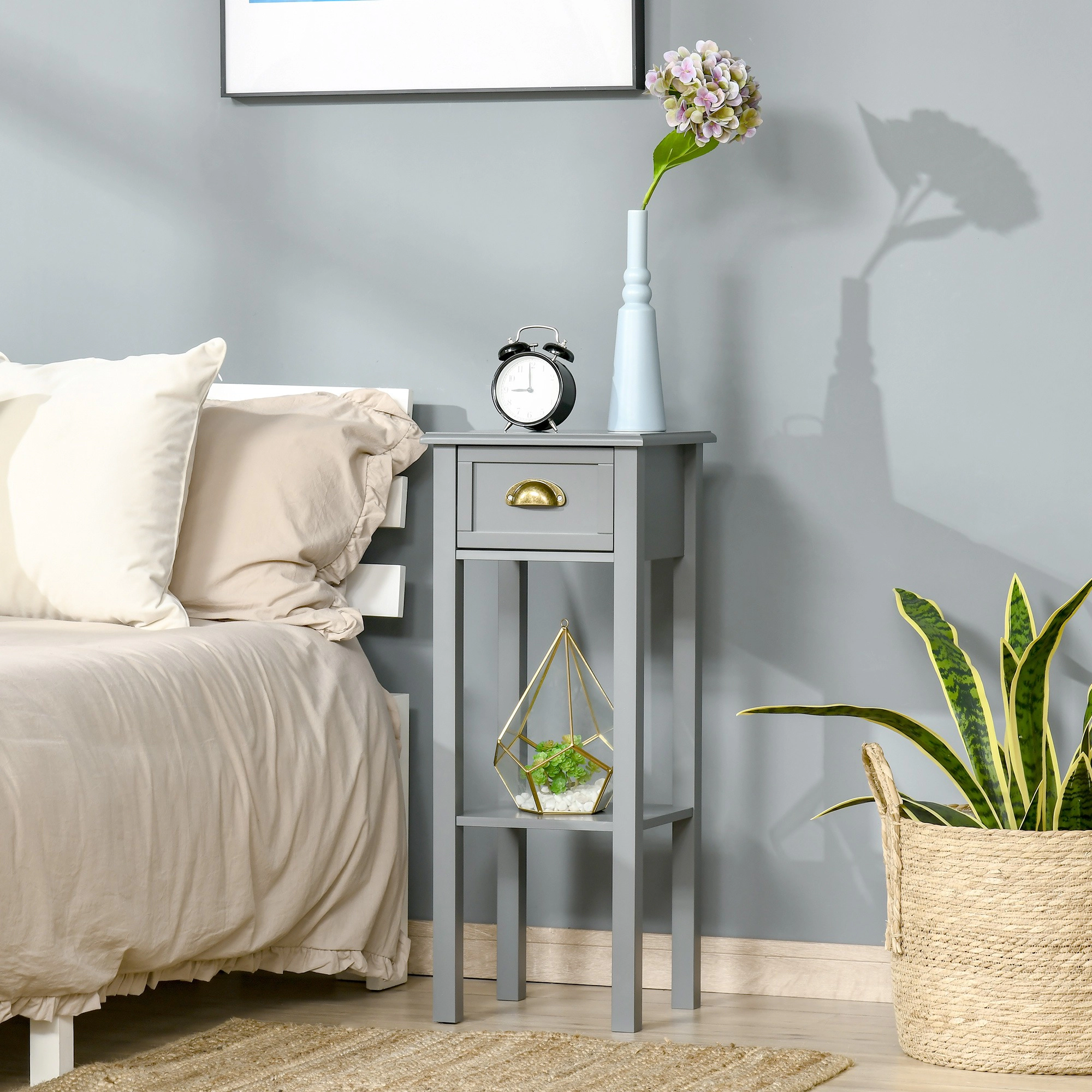 HONGGE 2-Tier Side with Drawer and Shelf End for Living Room Hallway