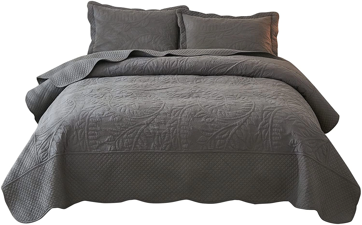 MarCielo 3 Piece 100% Cotton Quilt Bedspread Set, Oversized Solid color Coverlet Set