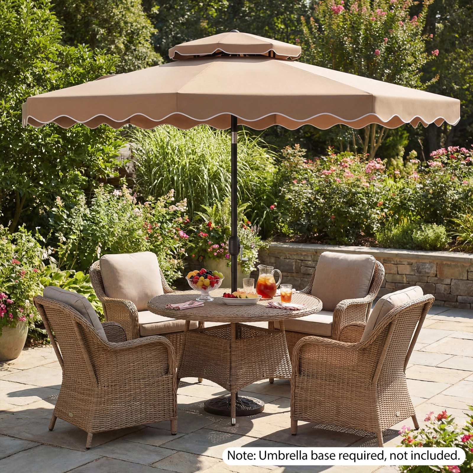 SUGIFT Coffee 9 ft Patio Umbrella with 2-Tier Vented Top and Push Button Tilt