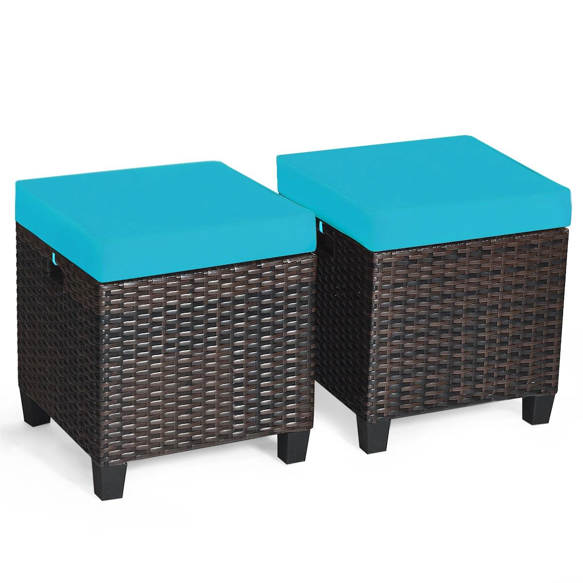 LJG 2 Pieces Patio Rattan Ottoman Set with Removable Cushions