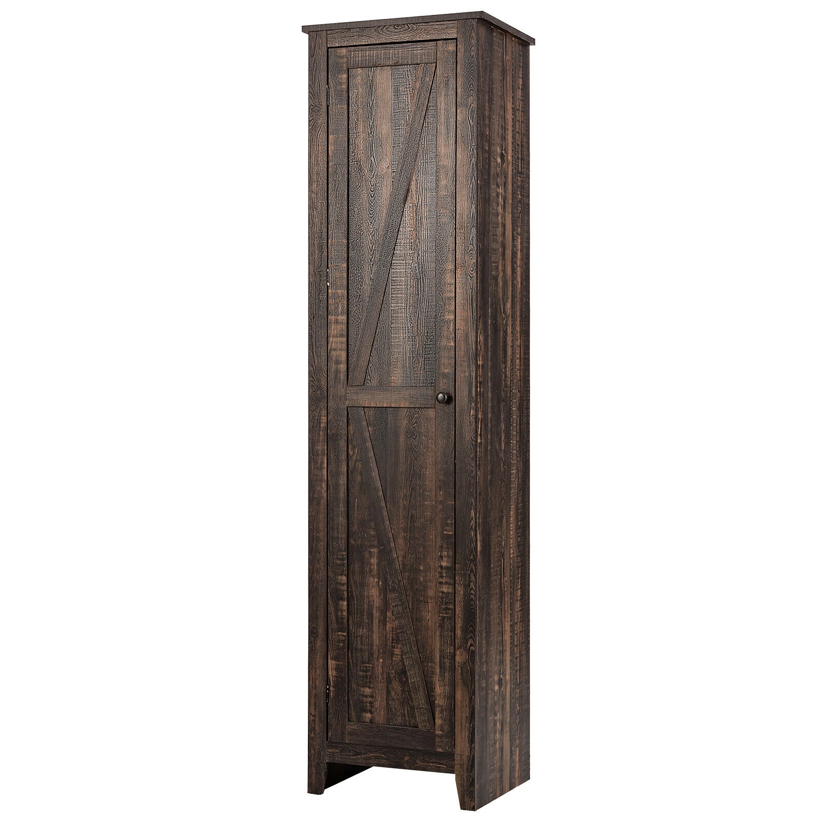 SUGIFT Walnut 72-in Tall 4-Shelf Slim Linen Tower Bathroom Storage Cabinet with Magnetic Door and Anti-Toppling Kit