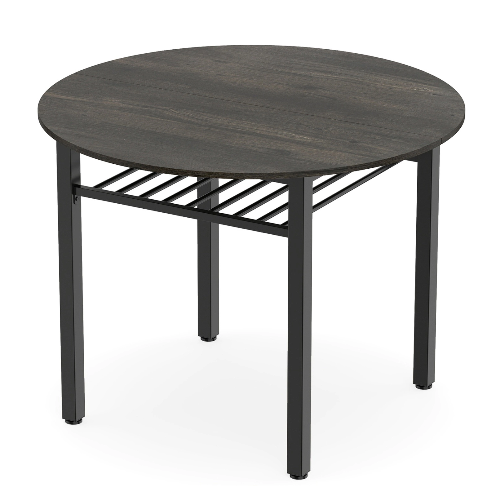 SUGIFT 40-Inch Gray Round Dining Table for 4 with Storage Shelf