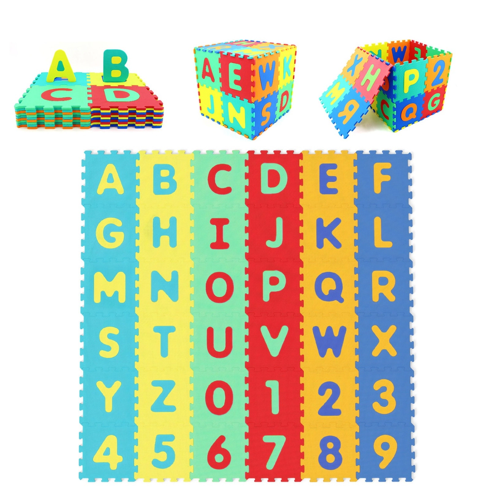 SUGIFT Kids Multicolor 36-Piece Interlocking Foam Puzzle Play Mat with Letters and Numbers 71.5-in W 71.5-in D