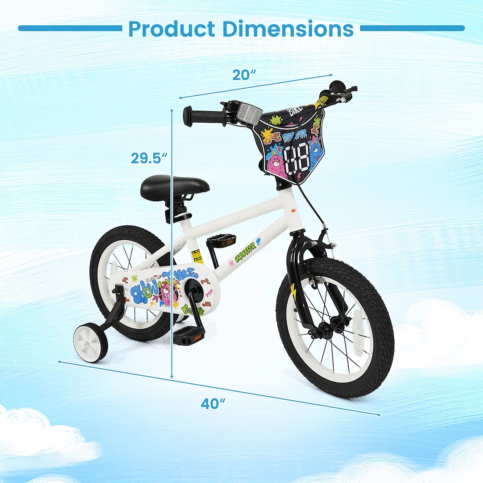 SUGIFT White Training Wheels Graphic Number Plate and Coaster Brake Kids 14 Inch Bike