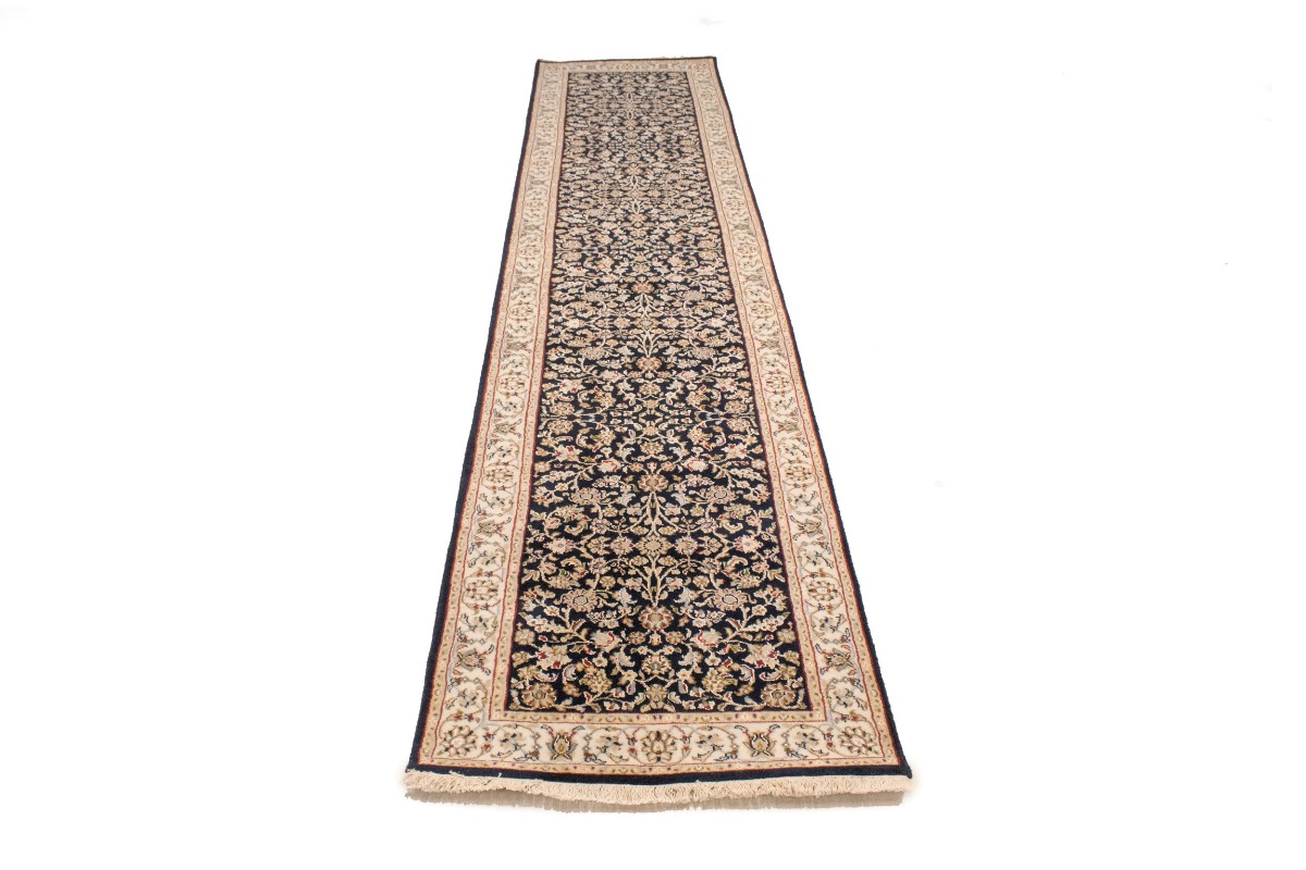 Magic Rugs 2'7 X 12'0 Dark Navy Hand Knotted Indo-Nain Wool Runner Rug