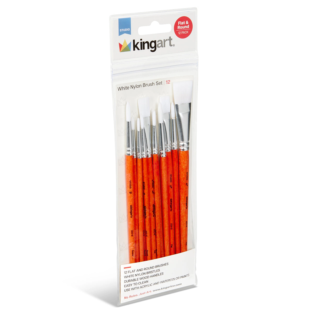 KINGART® Studio Mixed Media White Nylon Brush Set - 12 pc
