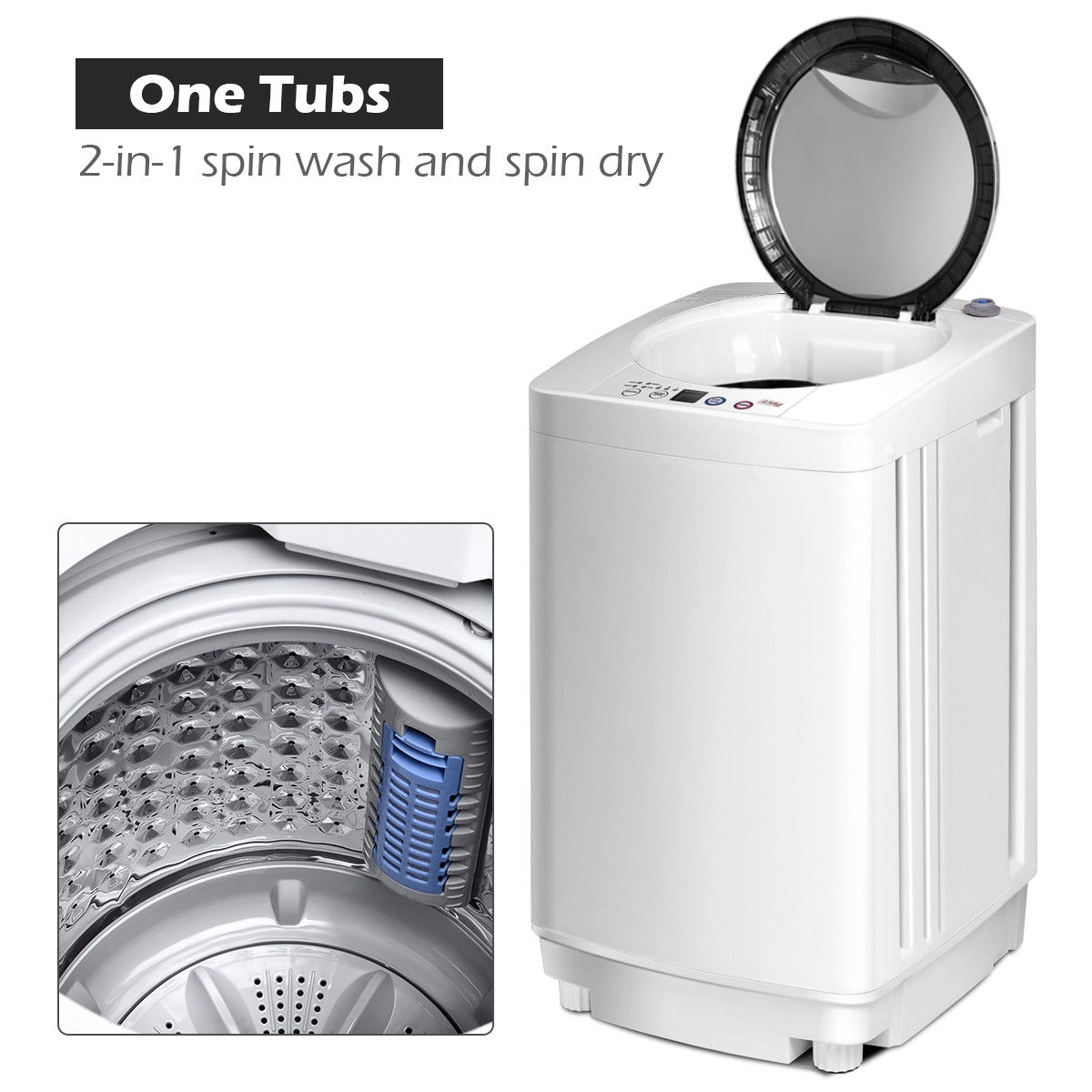 LJG Portable 7.7 lbs Automatic Laundry Washing Machine with Drain Pump