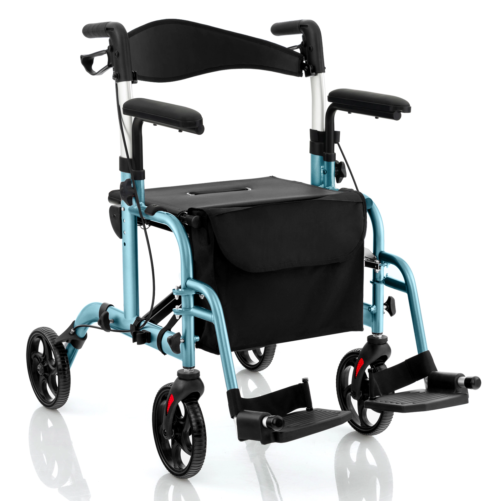 SUGIFT Navy 2-in-1 Rollator Walker and Transport Chair with Footrests 40.5-in W 25-in D 300-lb Seat Capacity