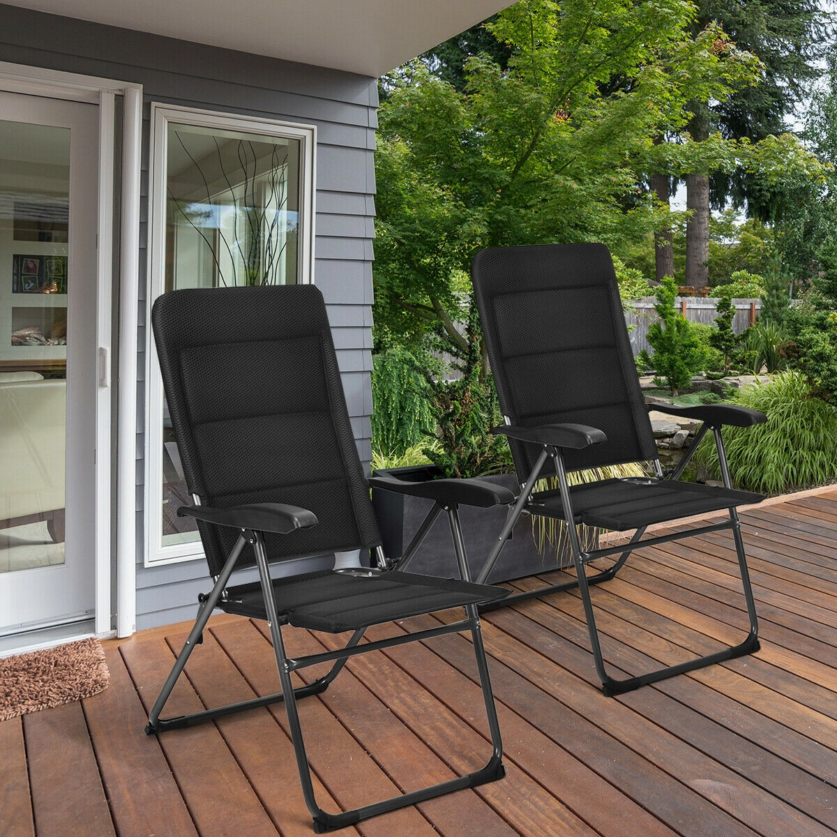 Hivvago 2 Pieces Outdoor Folding Patio Chairs with Adjustable Backrests for Bistro and Backyard