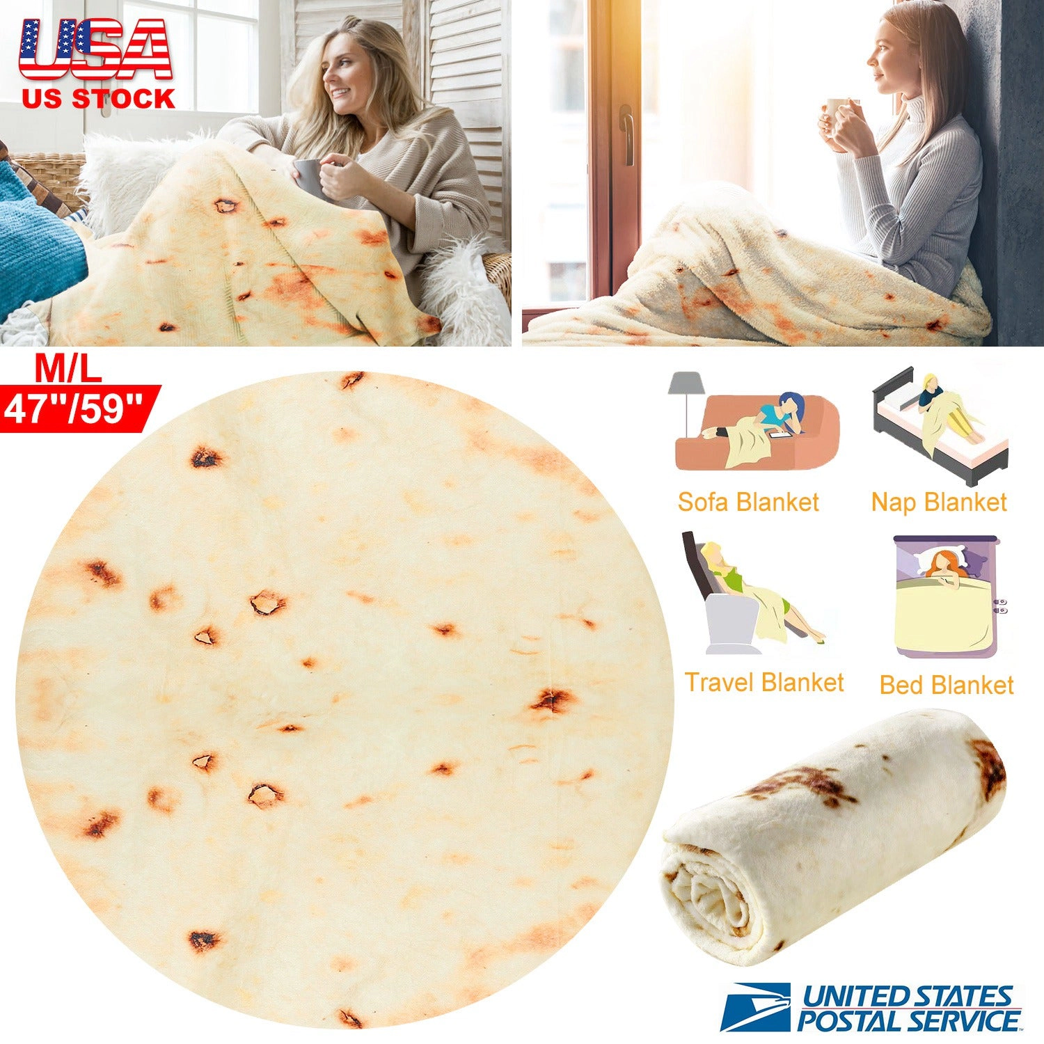 GBruno Soft Flannel Burrito Tortilla Throw Blanket