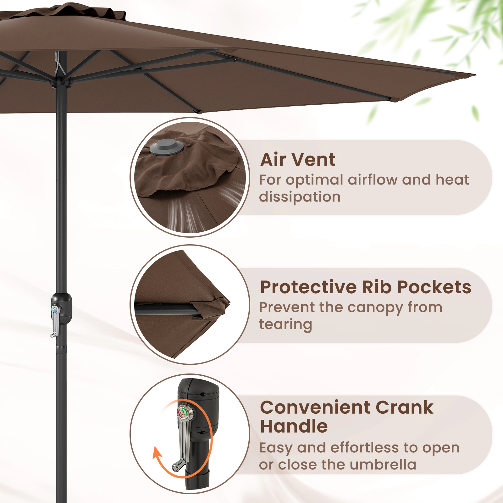 SUGIFT Coffee Crank Handle and 8 Sturdy Ribs 12 FT Large Patio Market Umbrella