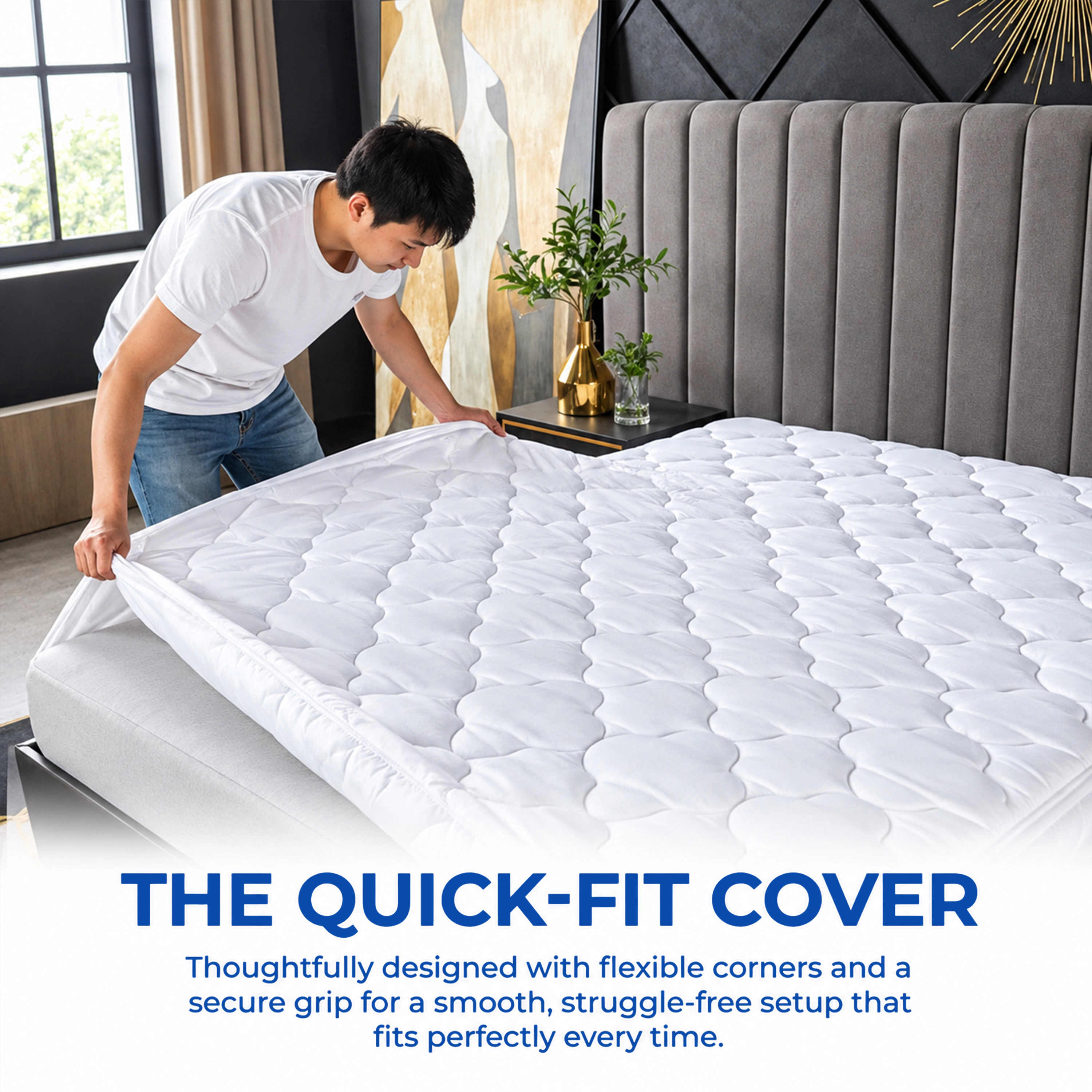 Comfety Waterproof Mattress Pad, Soft Hypoallergenic Bamboo Viscose Fitted Mattress Cover, Breathable Cooling Cover