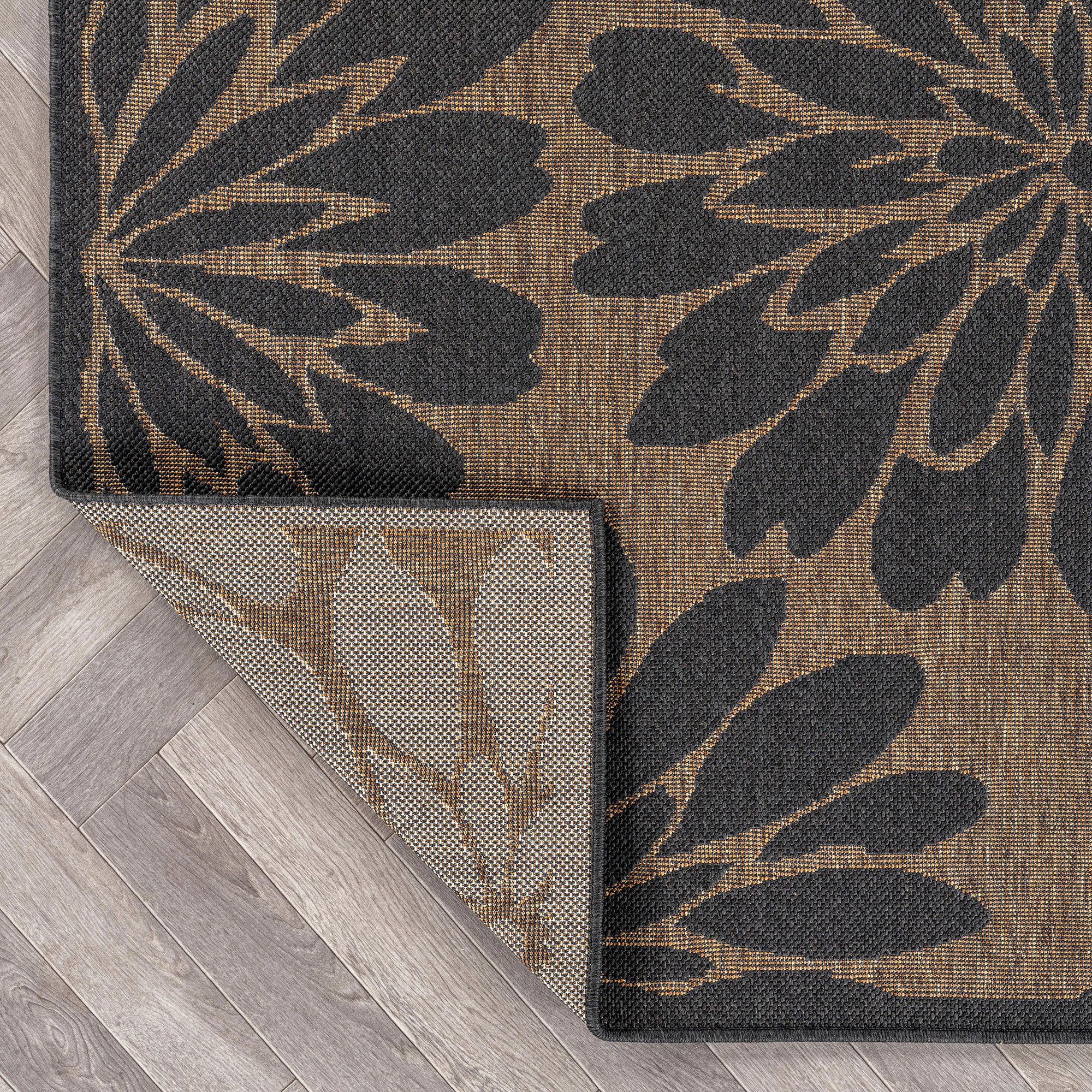 World Rug Gallery Floral Indoor/Outdoor Flat Woven Area - Natural Jute-Style, Easy-Care Patio