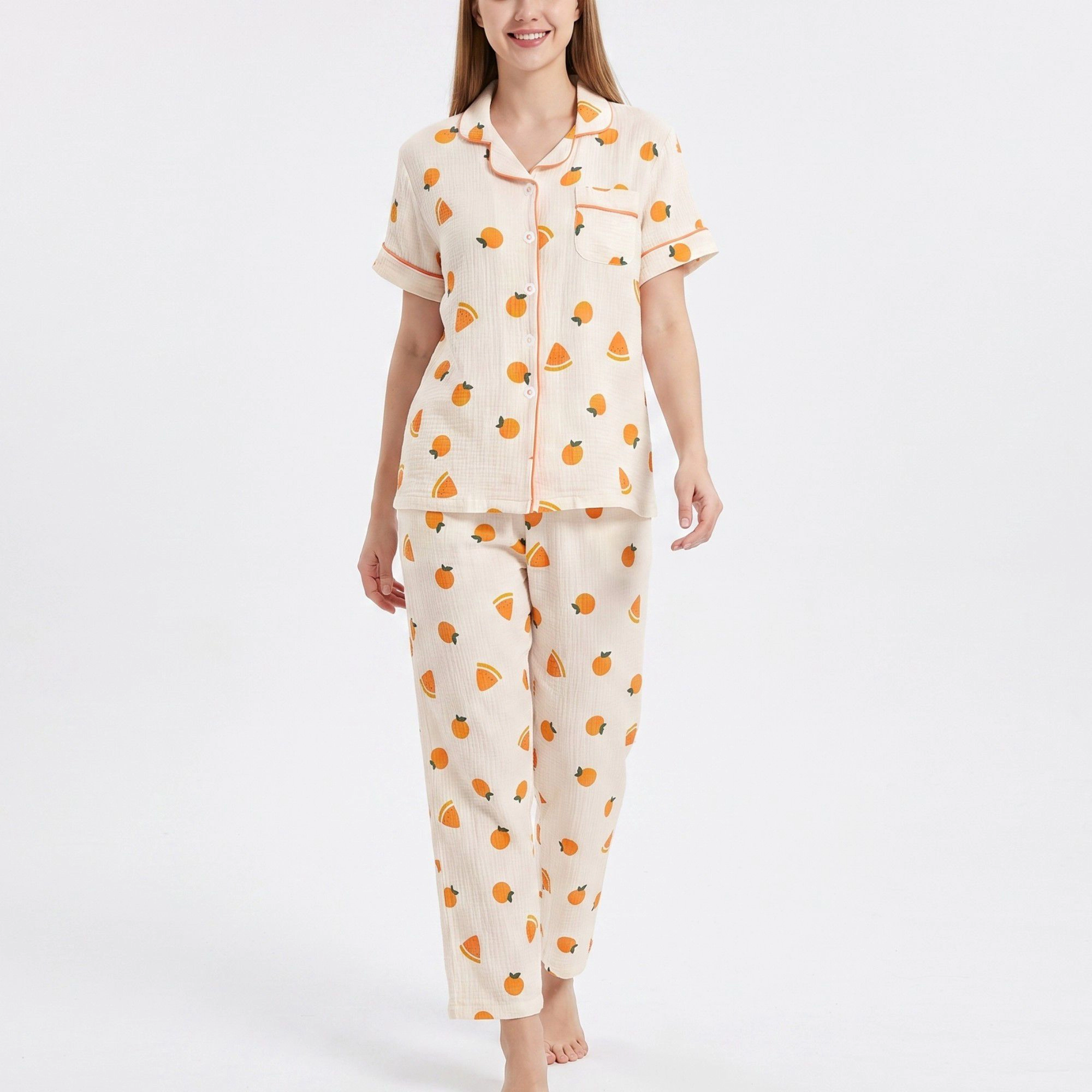 Anna-Kaci Women's 2-Piece Fruit Print Button Front Pajama Top and Relaxed Pants Sleepwear