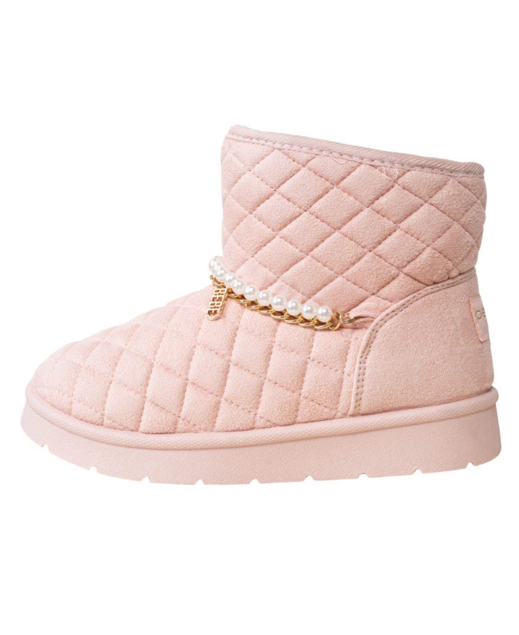 Bebe Girl's Quilted Cozy Boot with Pearl Chain Charm