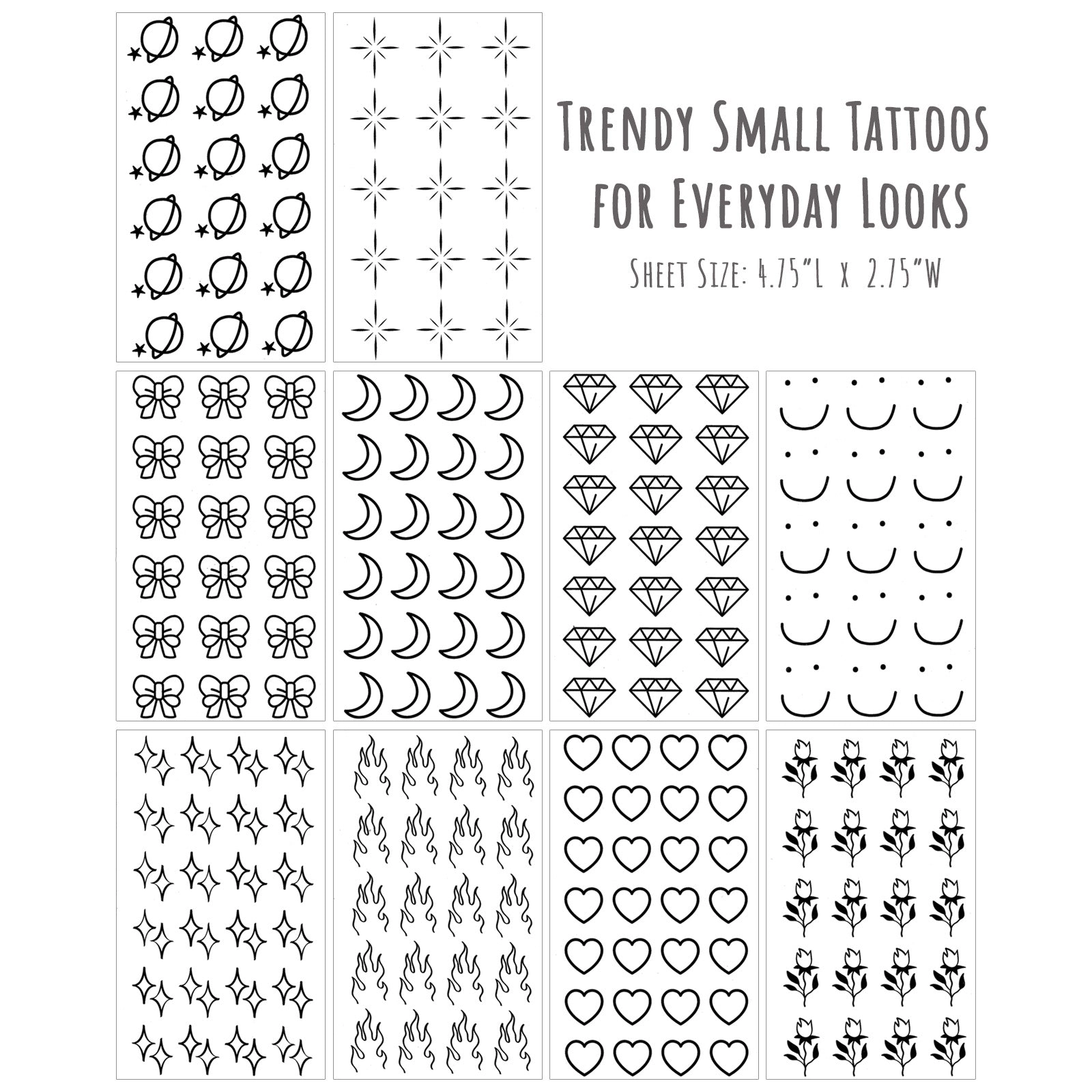 Wrapables Tiny Small Temporary Finger and Hand Tattoos for Women, 10 Sheets Expressions