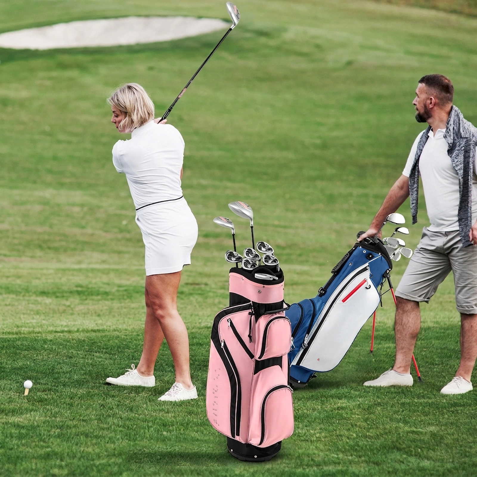 10-pc Womens Golf Club Set 460cc Alloy Driver Fairway Wood Hybrid 4 Irons Pitching Wedge Putter Stand Bag Pink