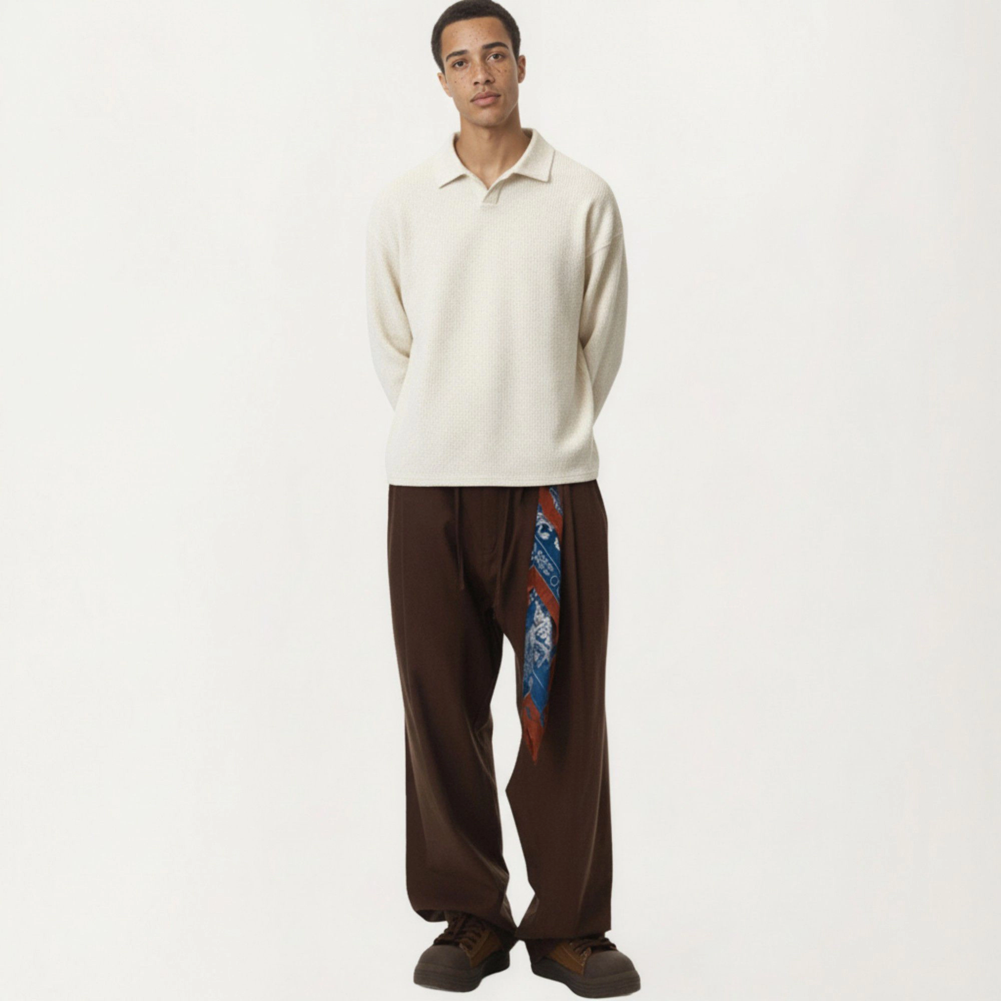 Anna-Kaci Men's Ribbed Long Sleeve Collared Pullover Top with Relaxed Fit