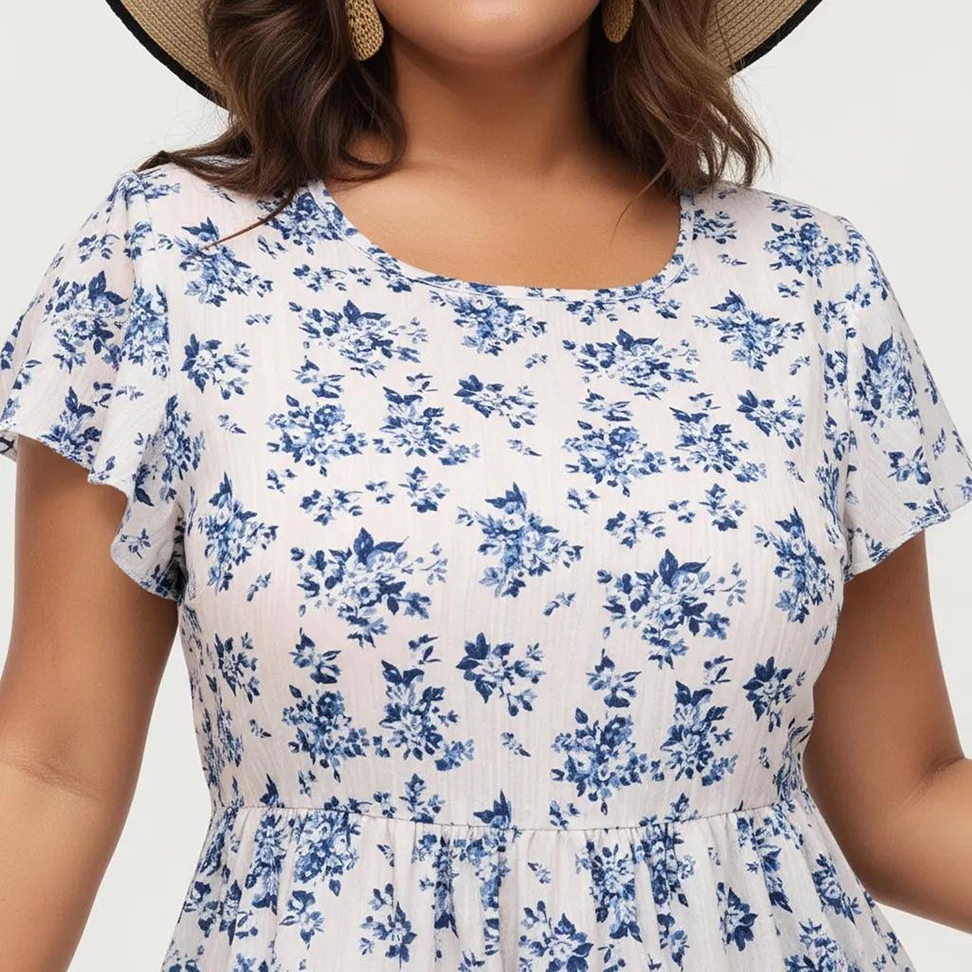 Anna-Kaci Womens Plus Floral Print Tiered Knee-Length Dress
