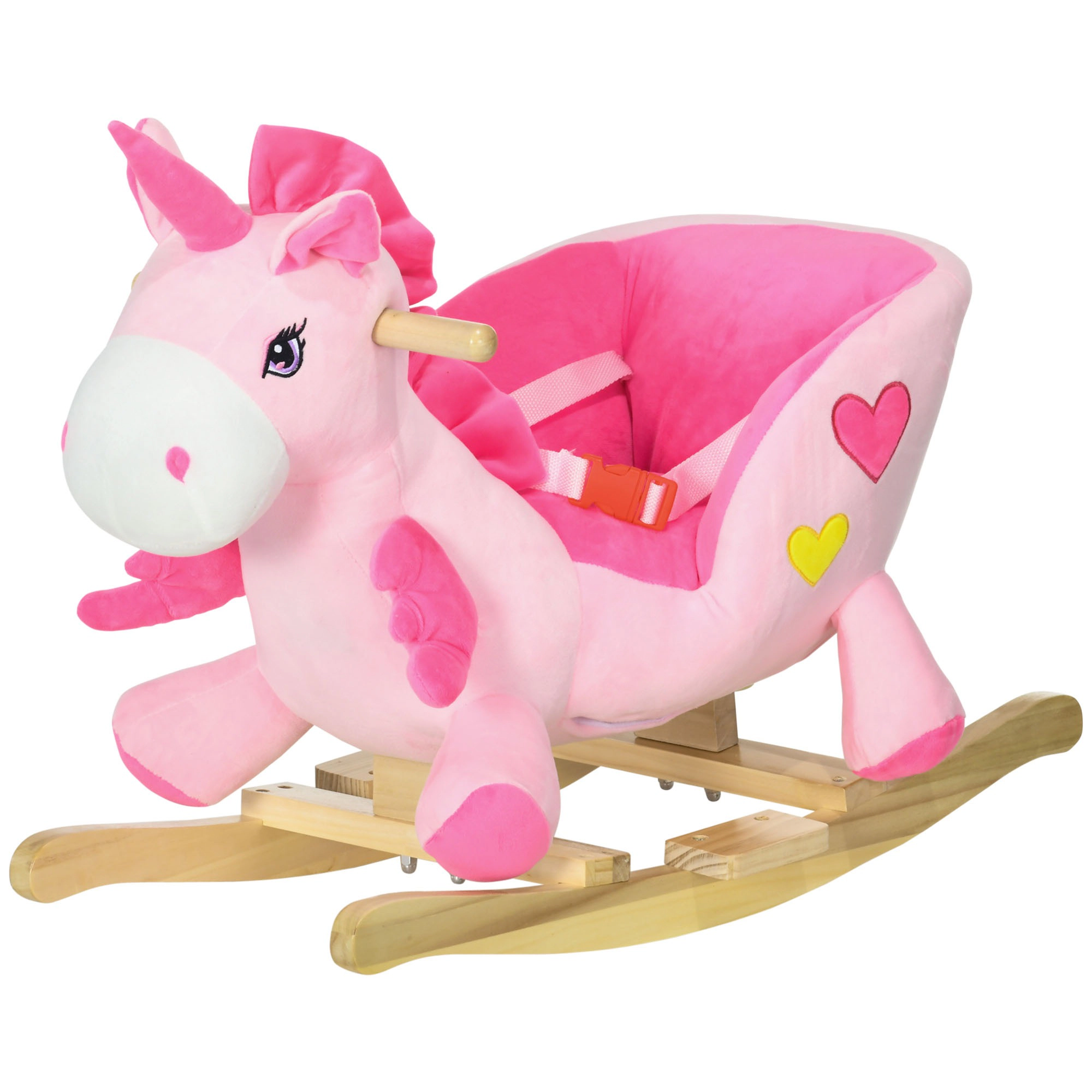 HONGGE Musical Unicorn Rocking Horse with 32 Songs & Seatbelt, Wood Base, Ages 18-36 Months, Pink