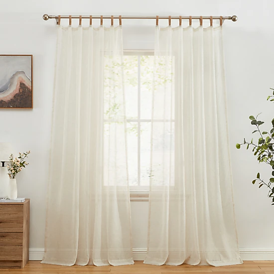 HLC.ME Lena Burlap Flax Linen Semi Sheer Privacy Sun Light Filtering Transparent Tab Top Thick Curtains Panels, Set of 2