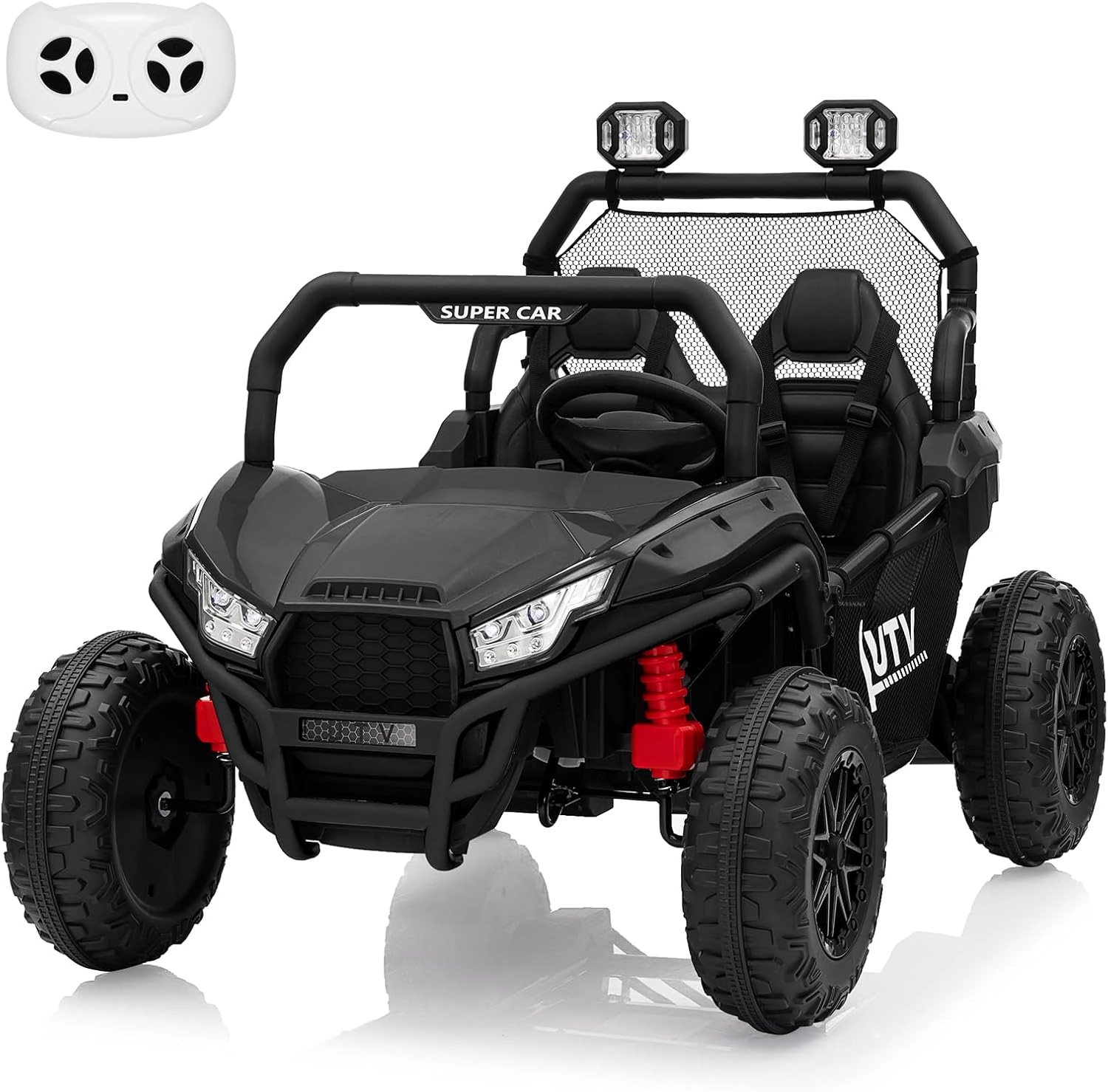 Enjyam 24V 2-Seater Kids Ride On UTV Truck, 400W Electric Car w/ Remote, LED Lights, Bluetooth, 2 Speeds