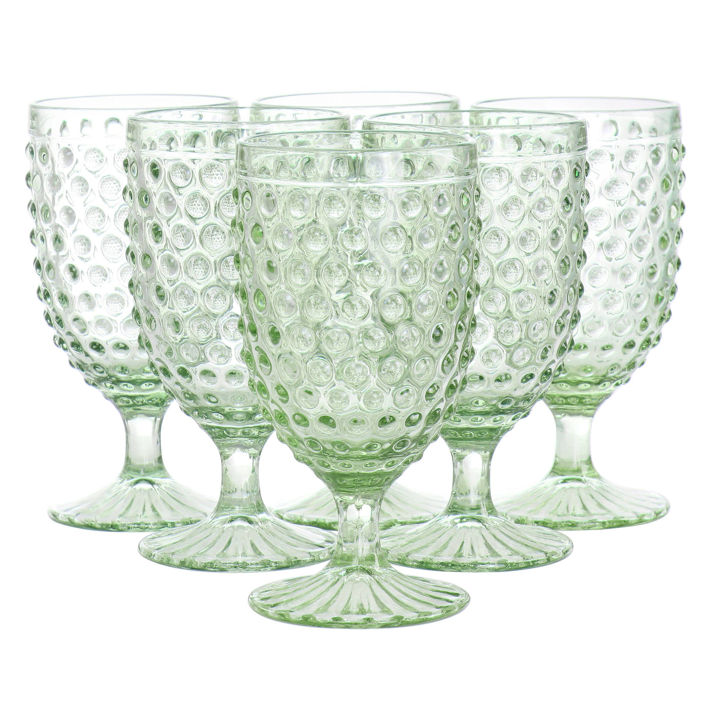 Martha Stewart 6 Piece 14.2 Ounce Clear Glass Hobnail Goblet Drinkware Set Pink