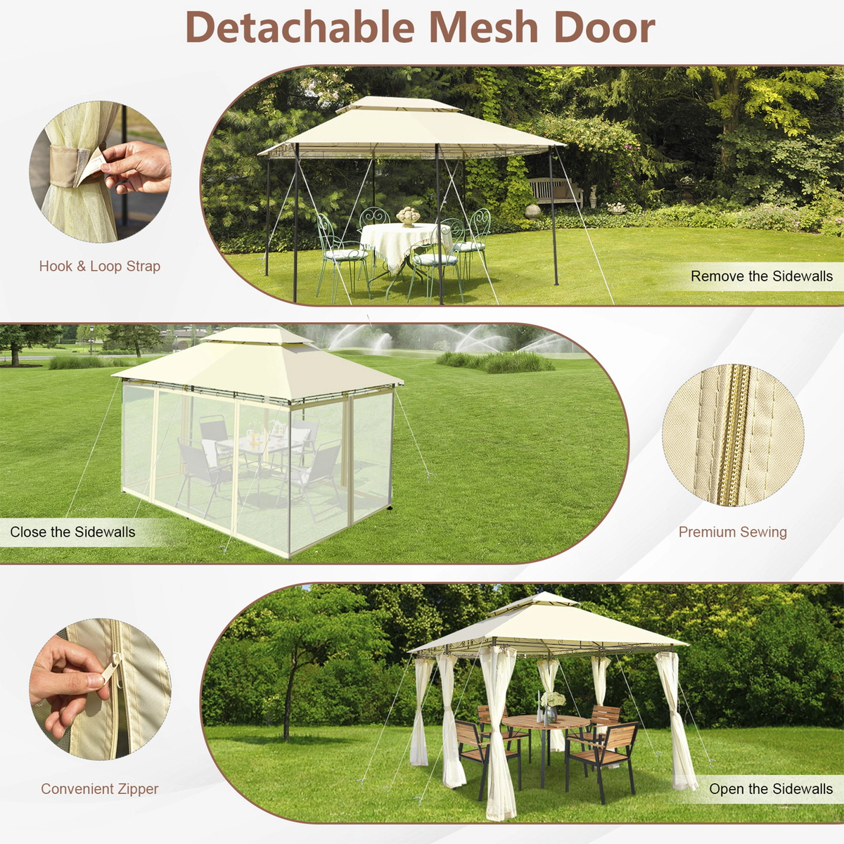 SUGIFT Removable Netting Sidewalls 13 x 10 ft Patio Gazebo Canopy Shelter
