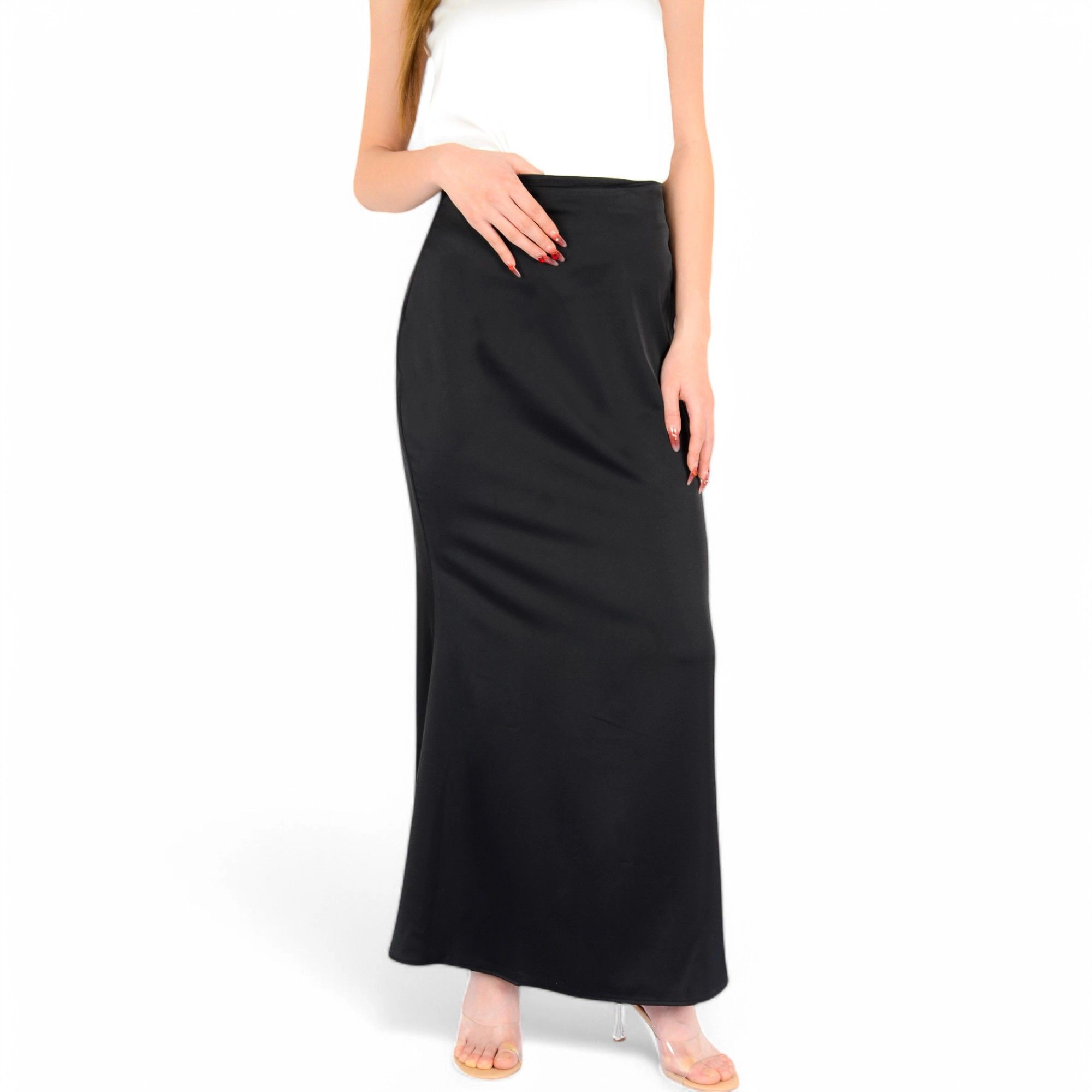 Anna-Kaci Womens Satin High Waist A-Line Maxi Skirt