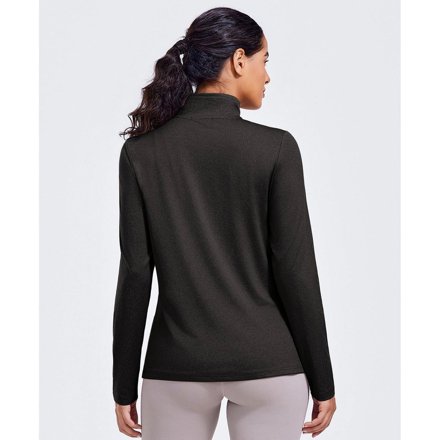 Pinspark Womens Quarter Zip Pullover Long Sleeve Mock Neck Solid Casual Fall Tops