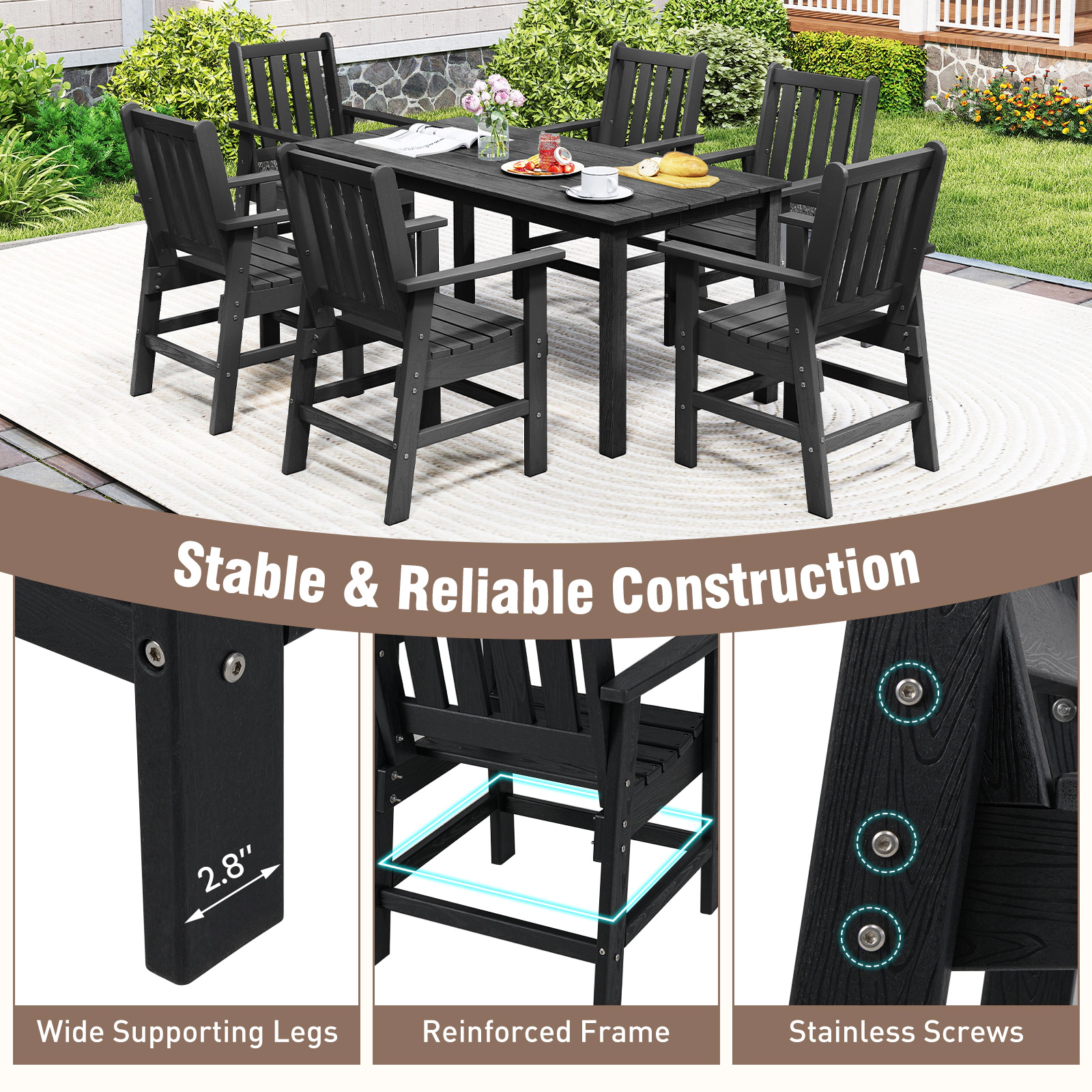 LJG Set of 2 Patio Dining Chairs with Wide Armrests