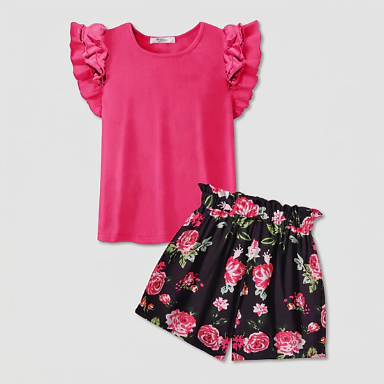 Arshiner Girls Piece Outfits Summer Hawaiian Clothes Ruffle Sleeve T Shirts High Waist Paper
