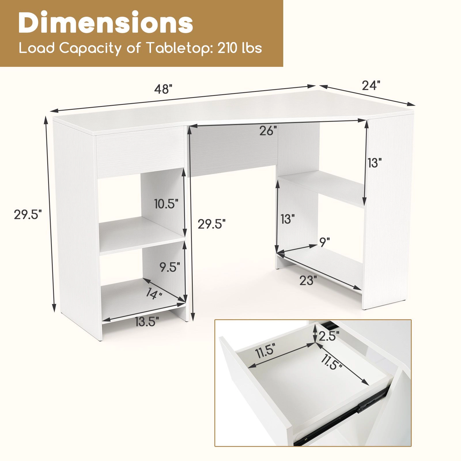 SlickBlue L Shaped Computer Desk with Drawer and Shelves